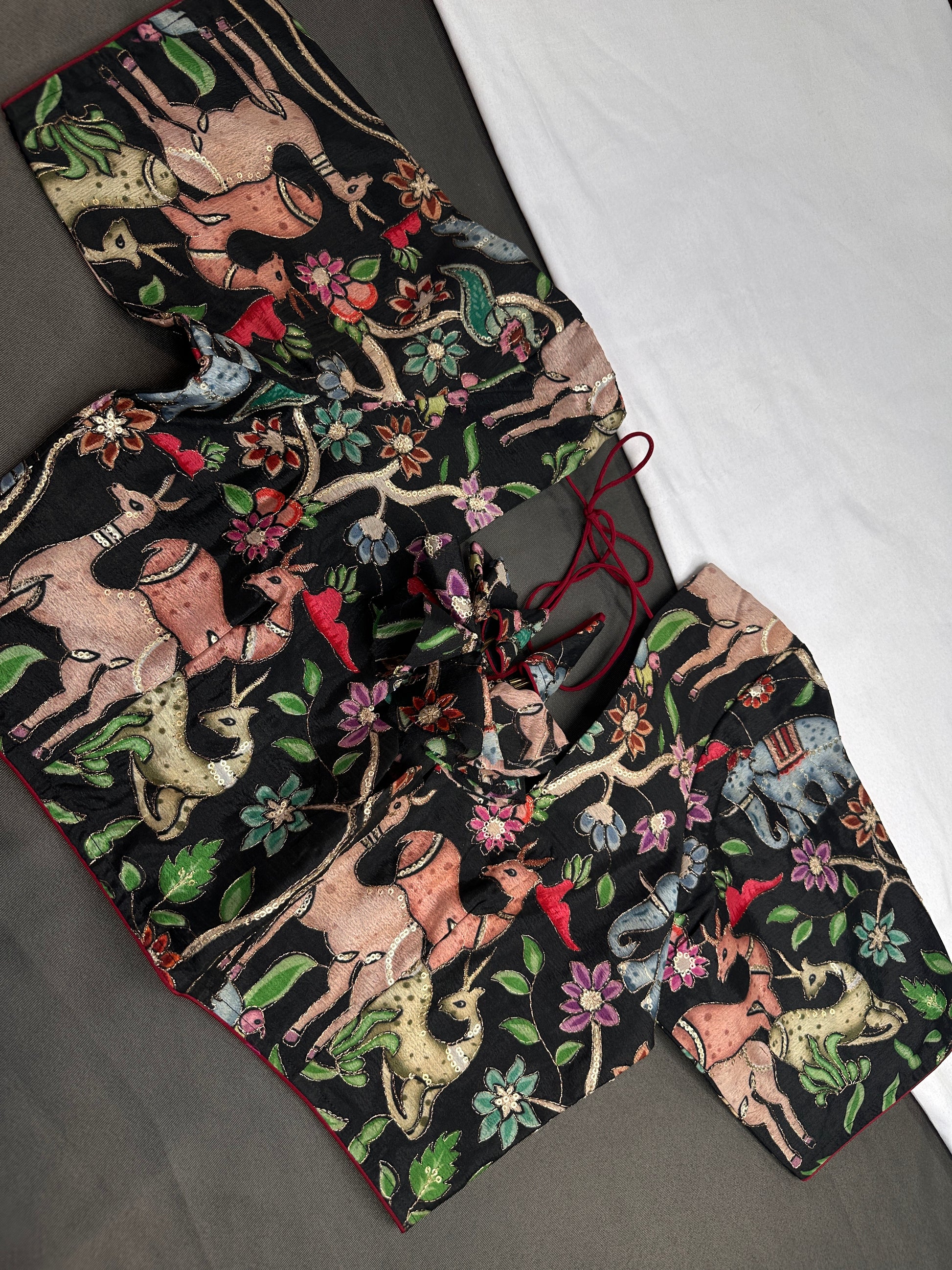 Black Multi Color Kalamakari Ready Made Blouse - 