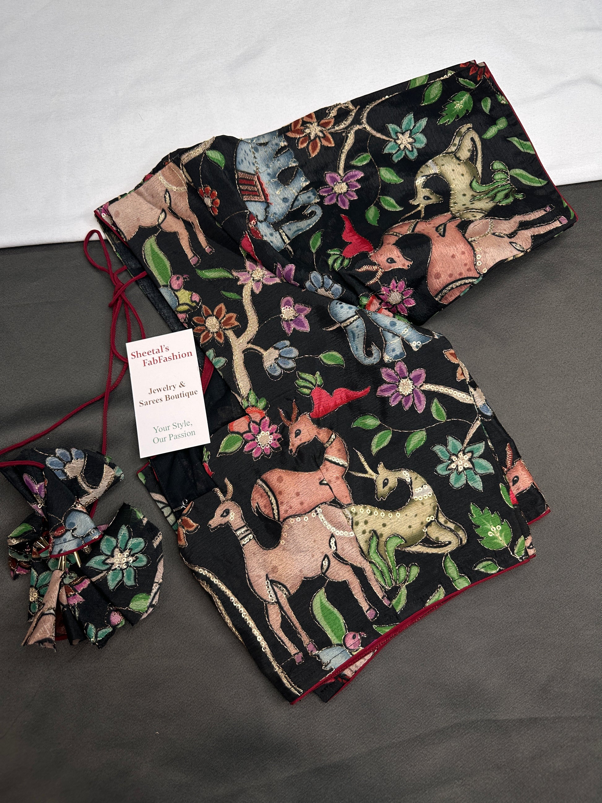 Black Multi Color Kalamakari Ready Made Blouse - 