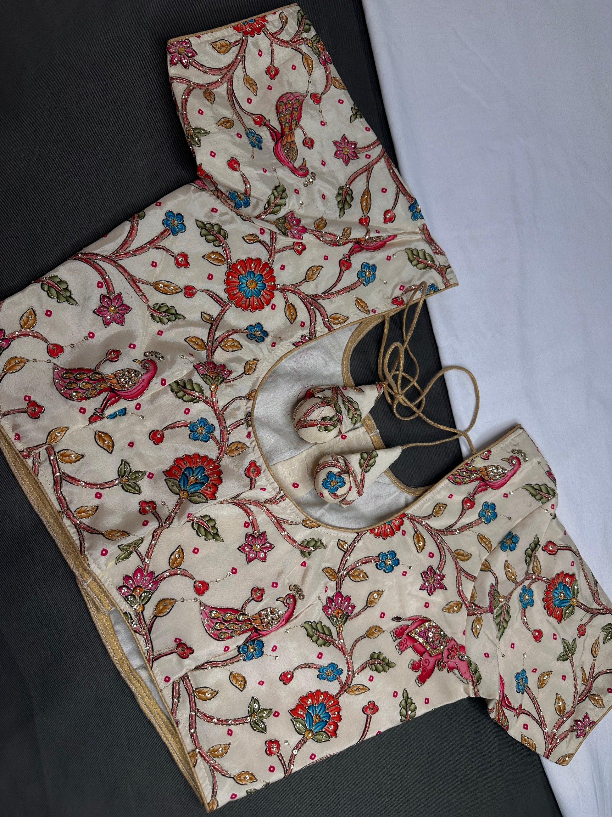 Cream Multi Color Kalamakari Ready Made Blouse - 