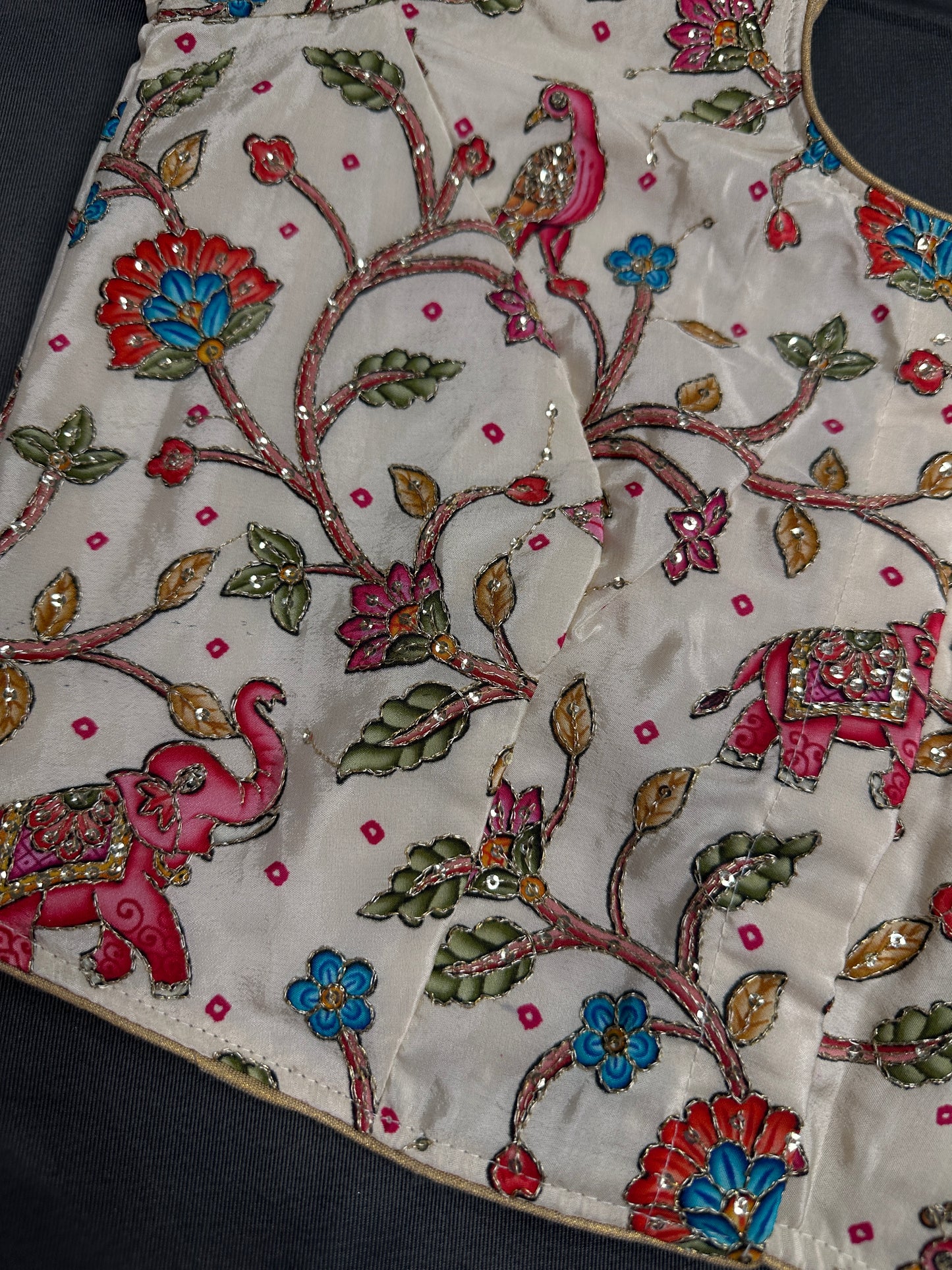 Cream Multi Color Kalamakari Ready Made Blouse - 