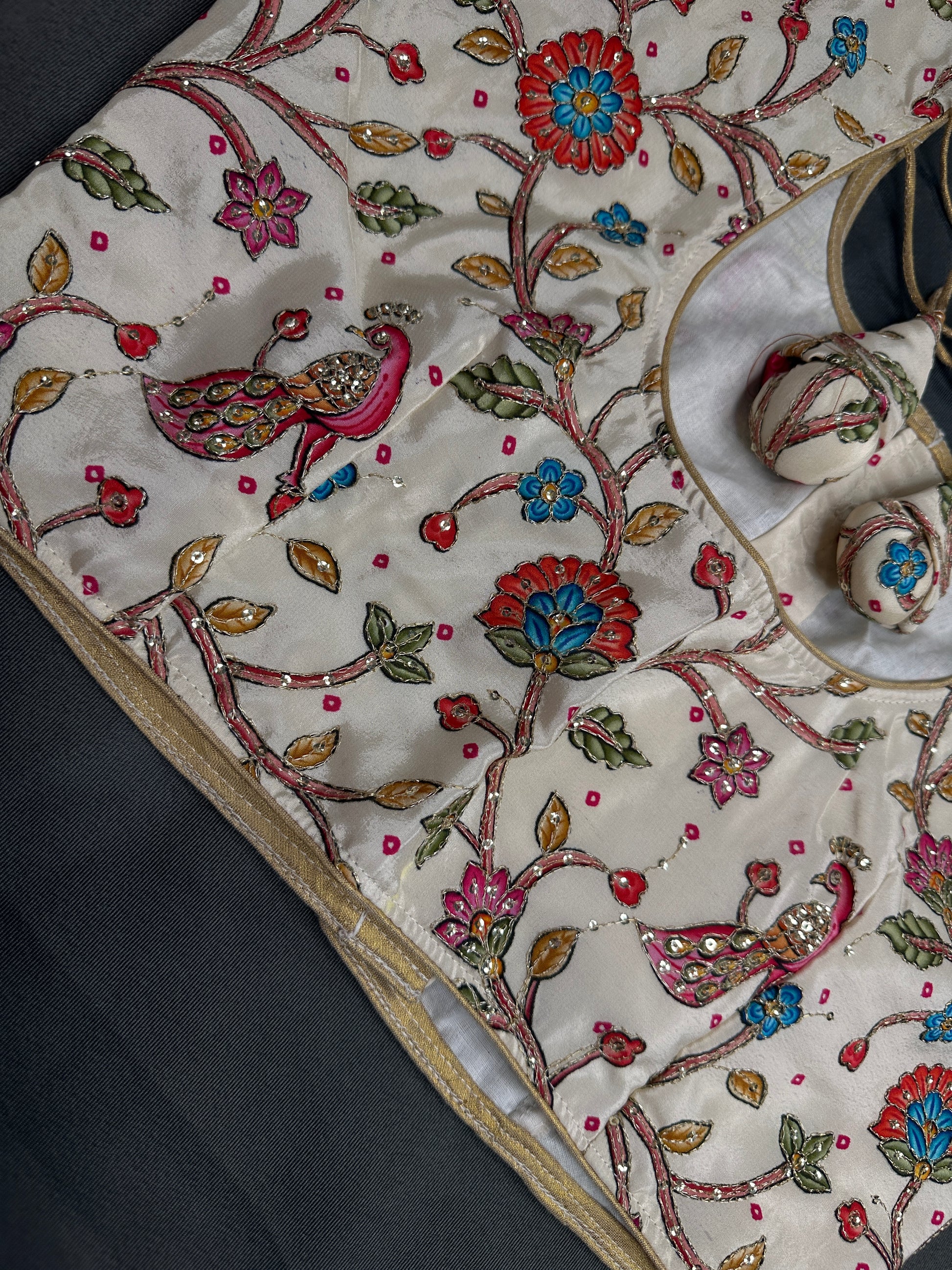 Cream Multi Color Kalamakari Ready Made Blouse - 