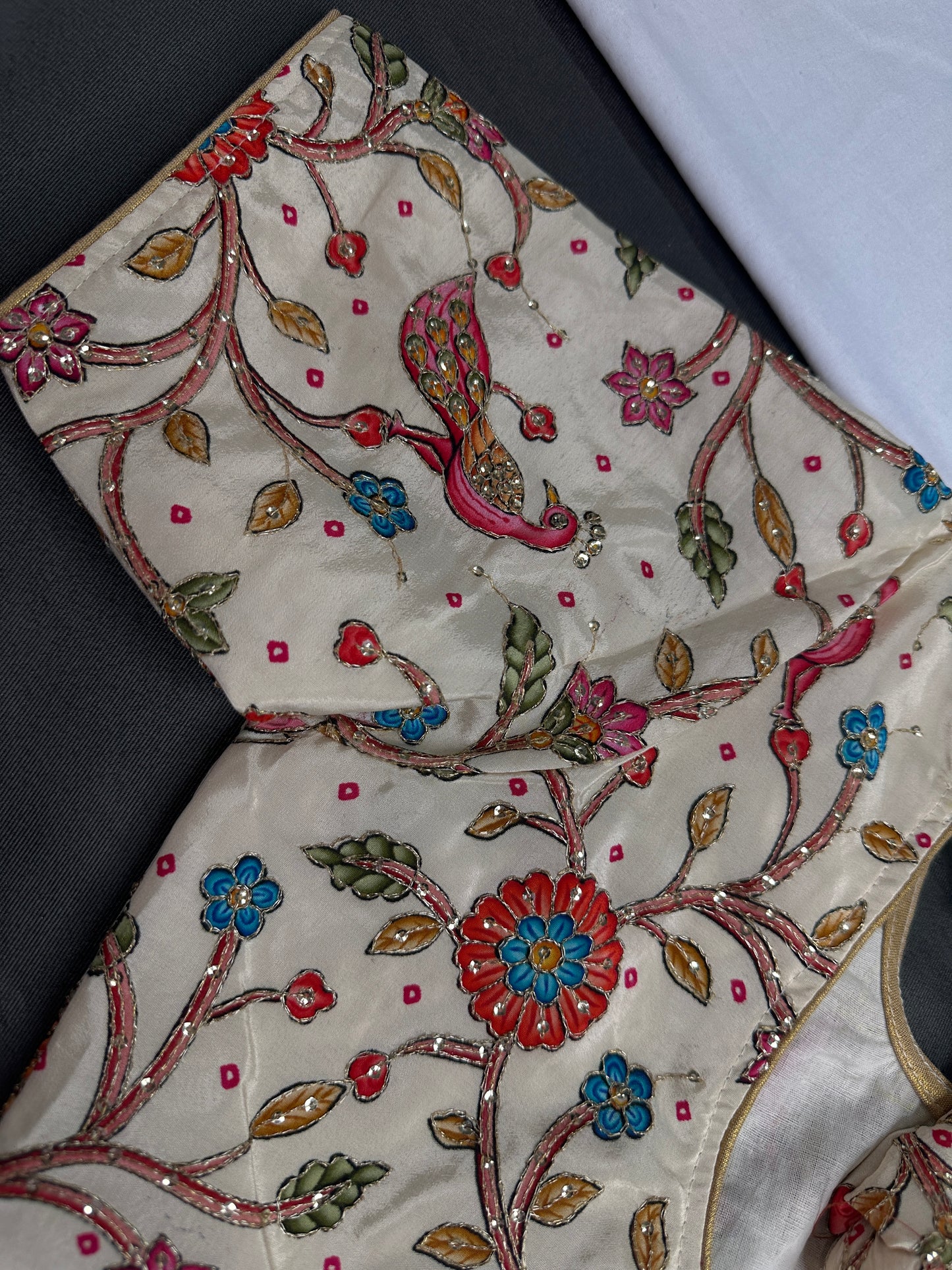 Cream Multi Color Kalamakari Ready Made Blouse - 