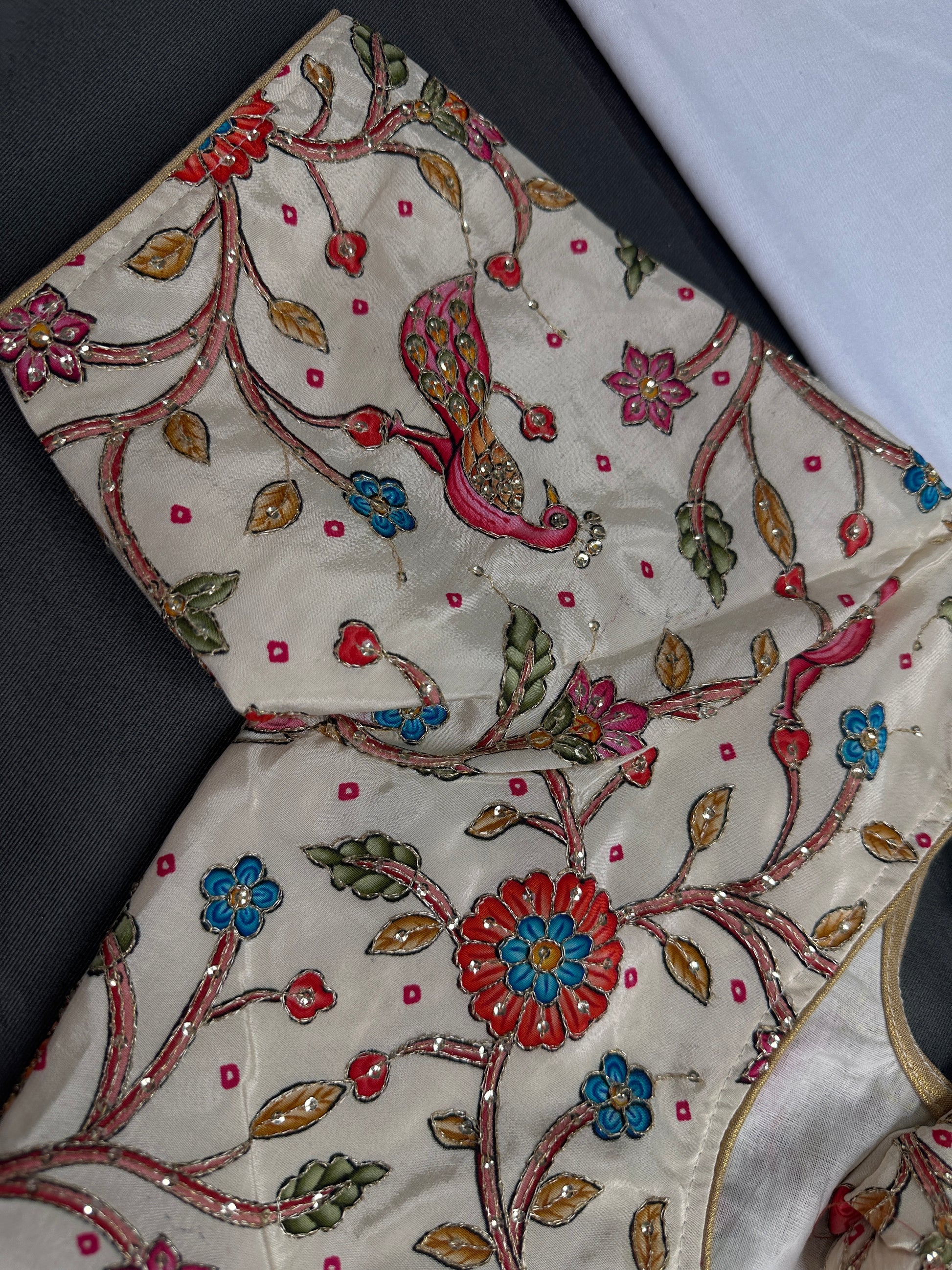 Cream Multi Color Kalamakari Ready Made Blouse - 