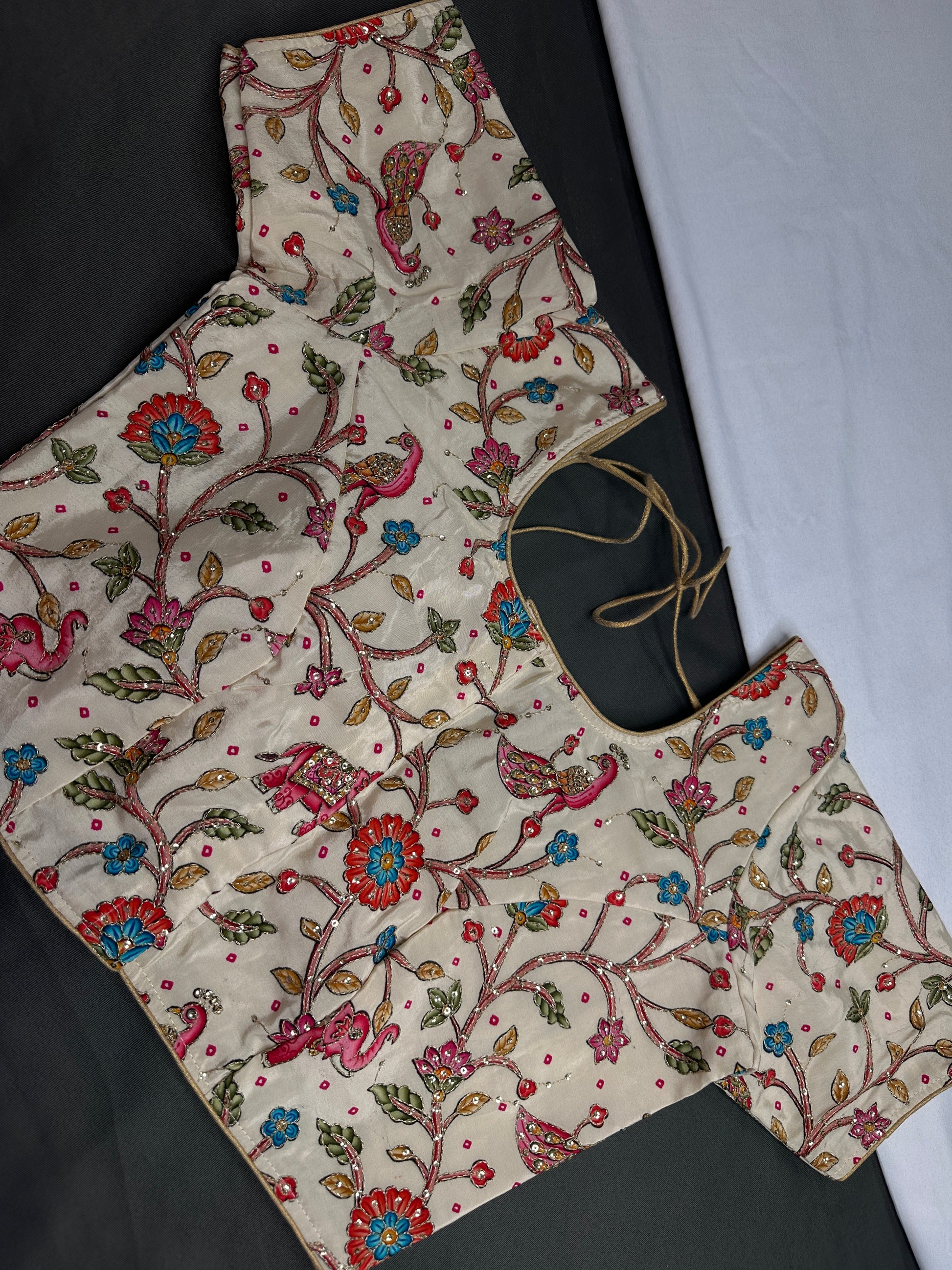 Cream Multi Color Kalamakari Ready Made Blouse - 