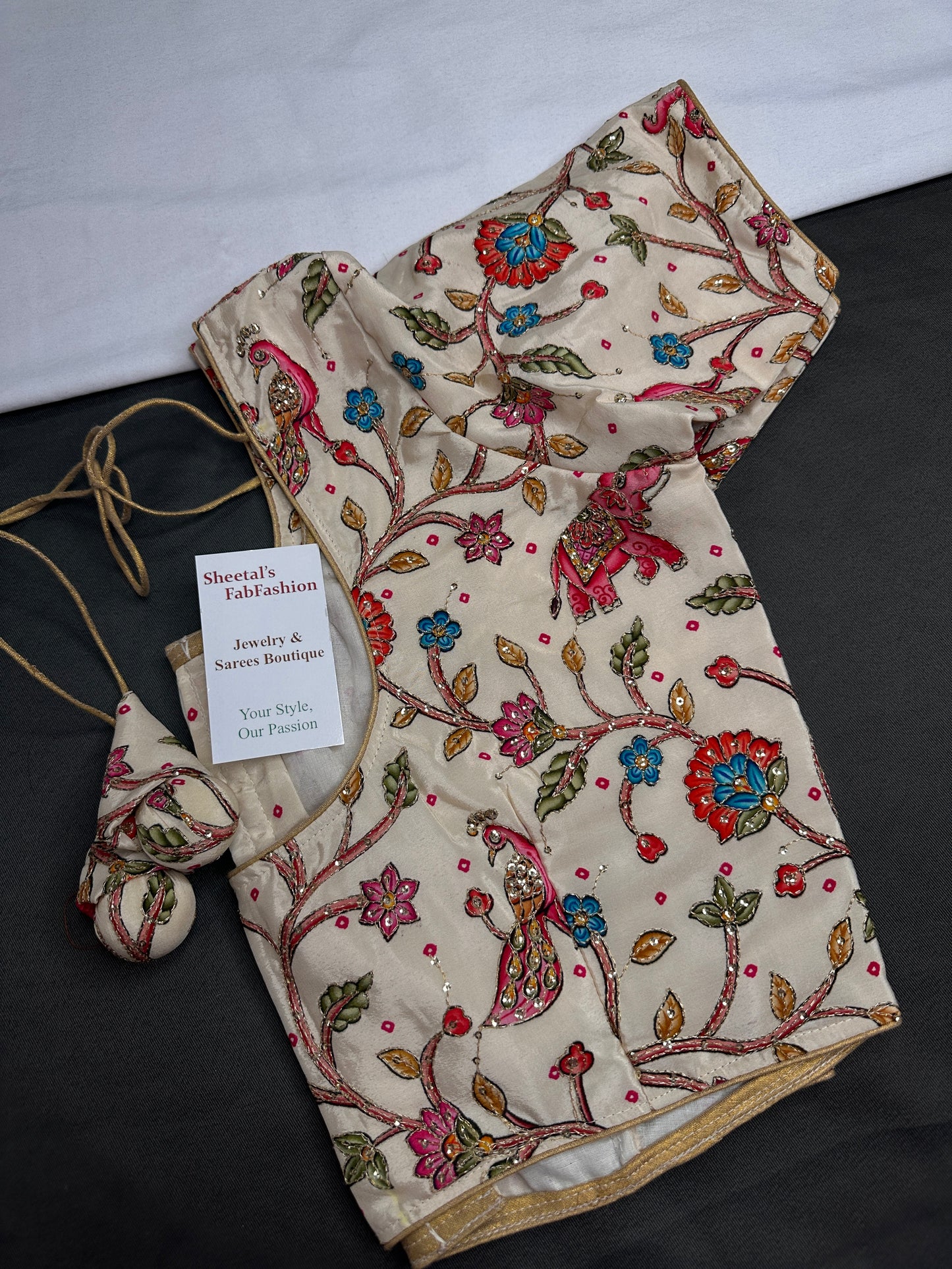 Cream Multi Color Kalamakari Ready Made Blouse - 