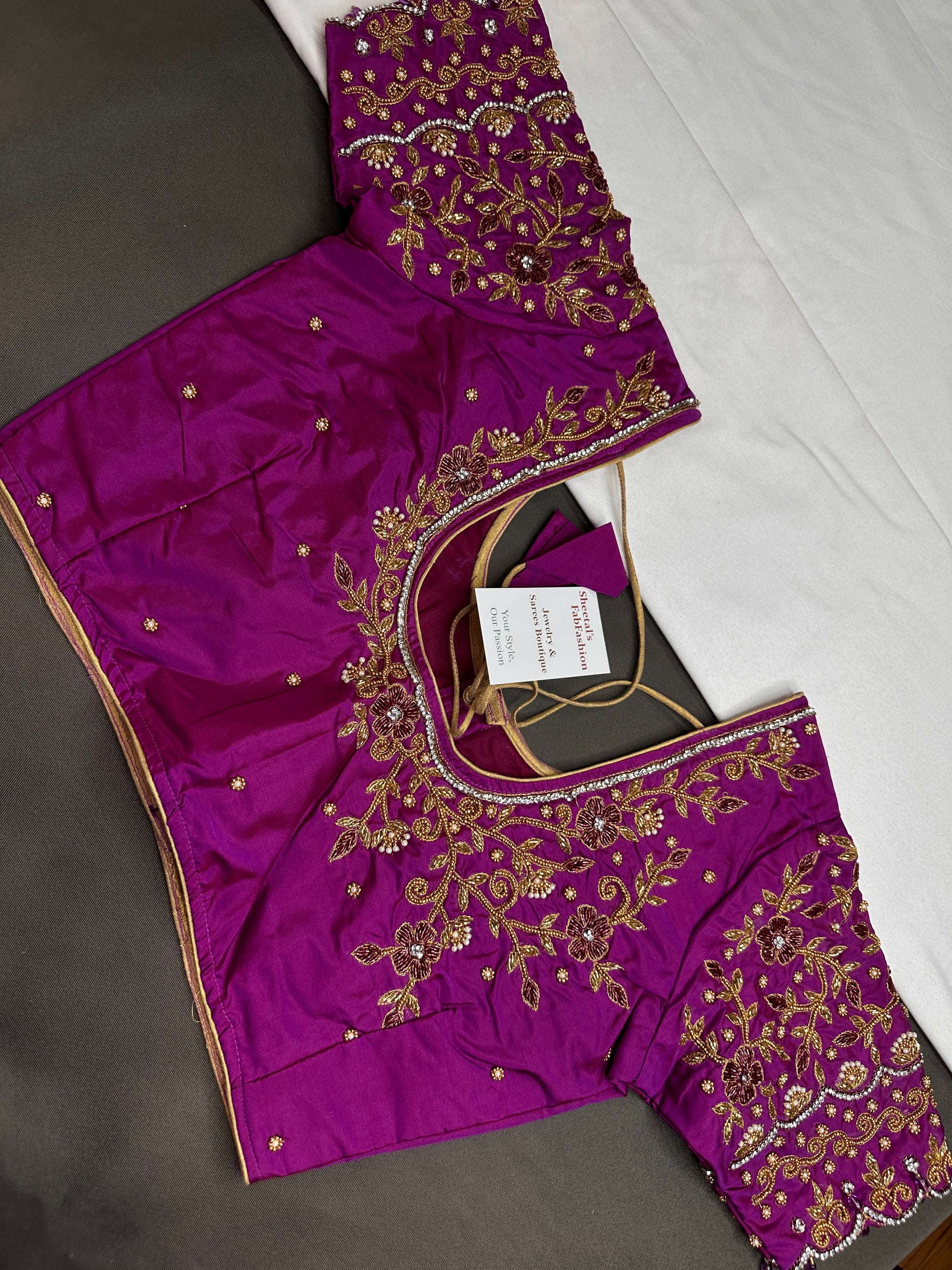 Purple Silk Maggam Aari Blouse - 