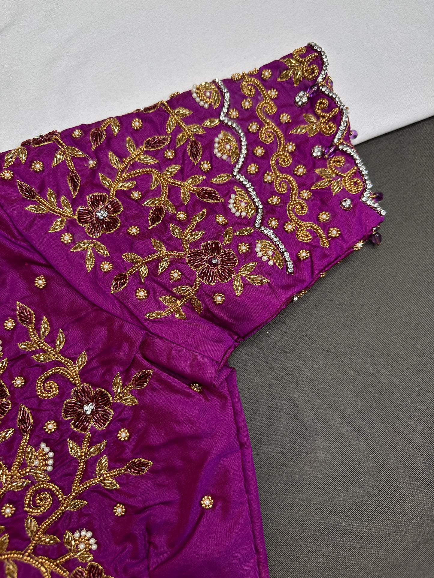 Purple Silk Maggam Aari Blouse - 