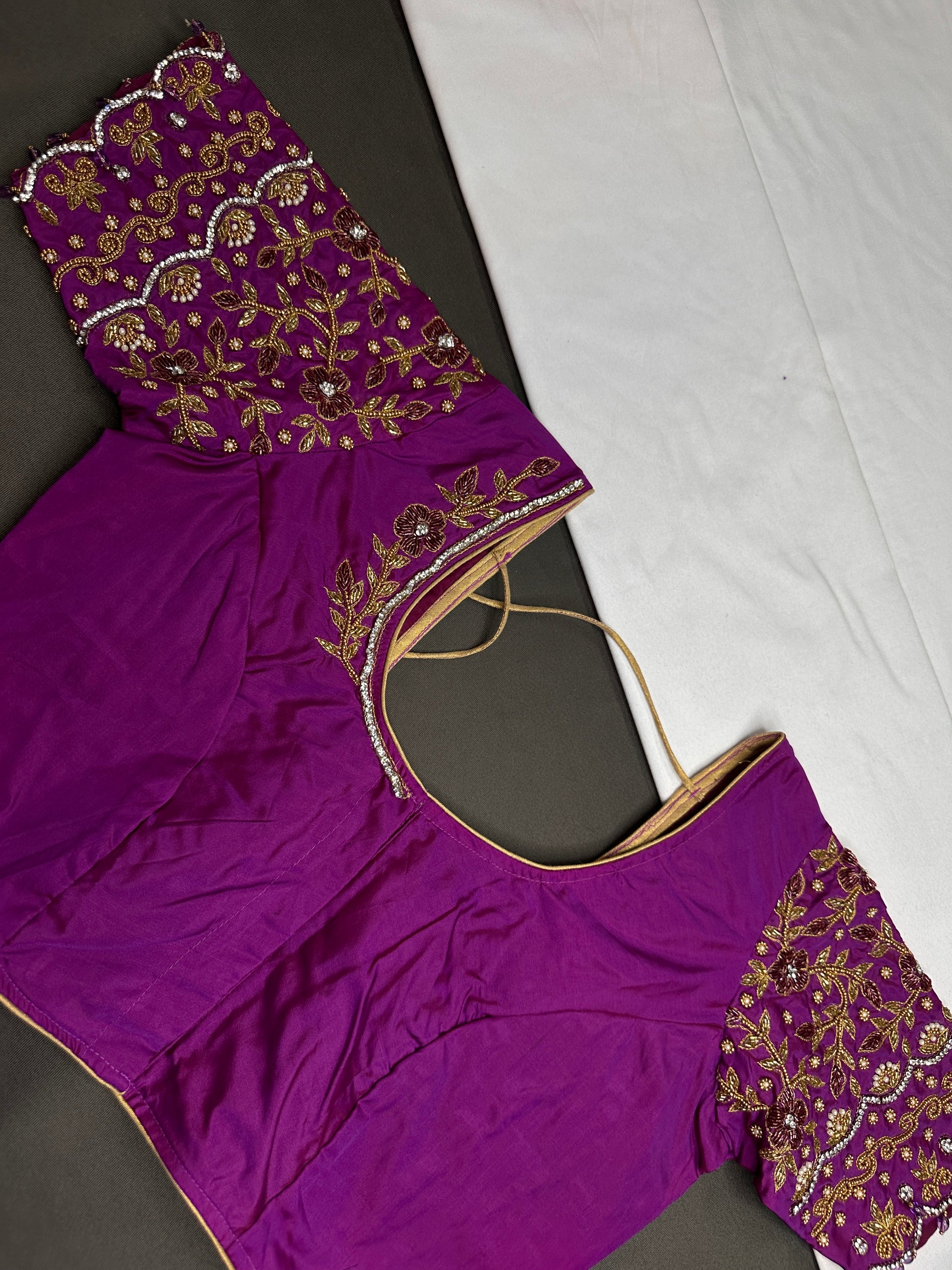 Purple Silk Maggam Aari Blouse - 