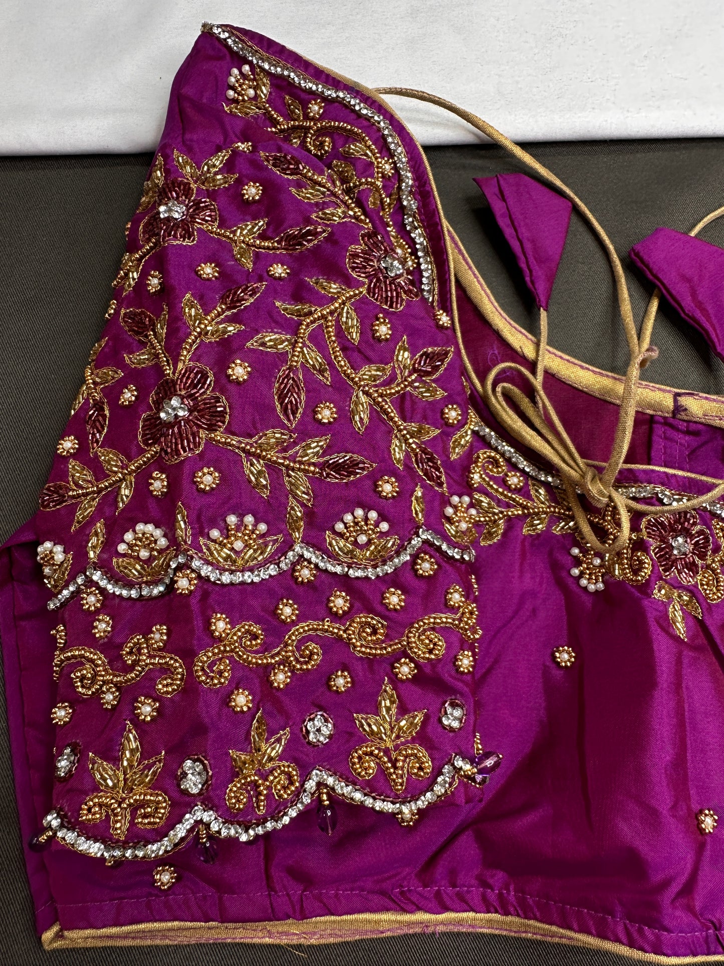 Purple Silk Maggam Aari Blouse - 