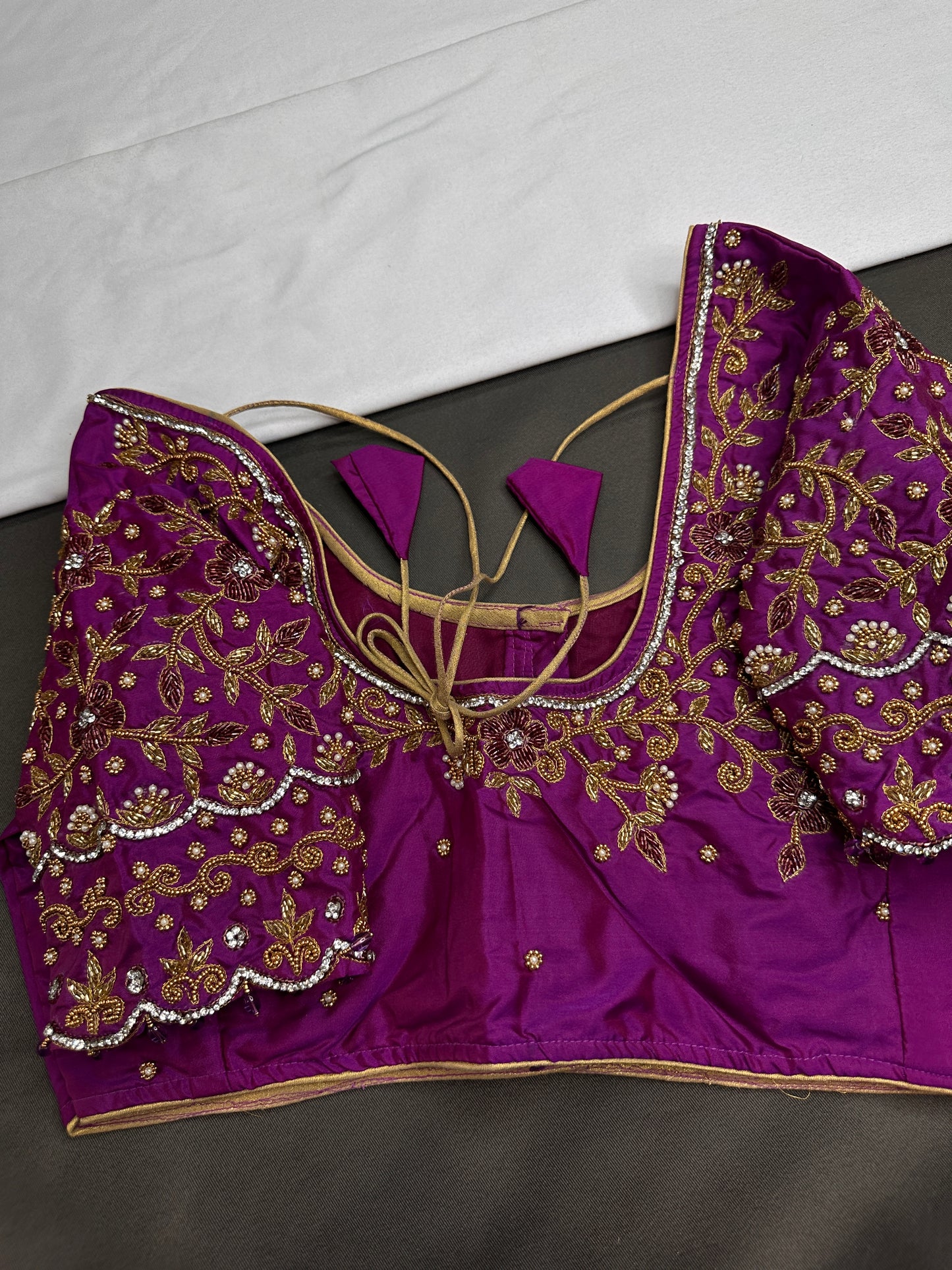 Purple Silk Maggam Aari Blouse - 
