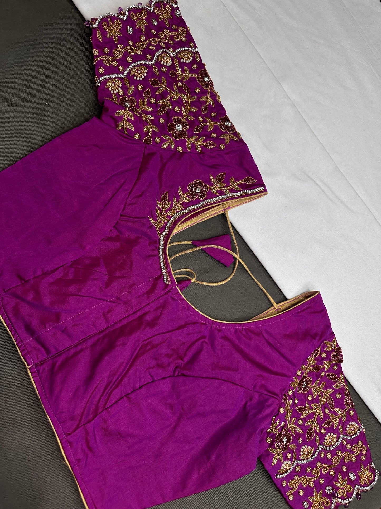 Purple Silk Maggam Aari Blouse - 