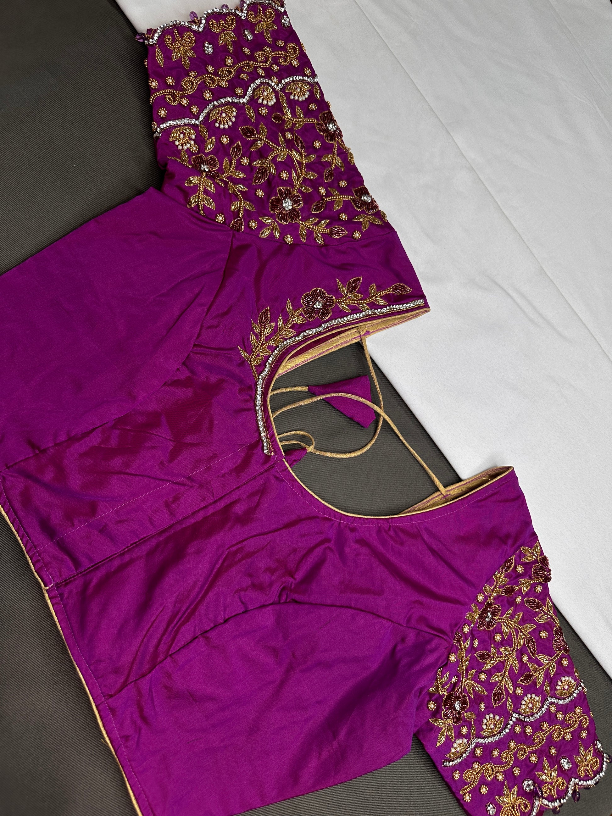 Purple Silk Maggam Aari Blouse - 