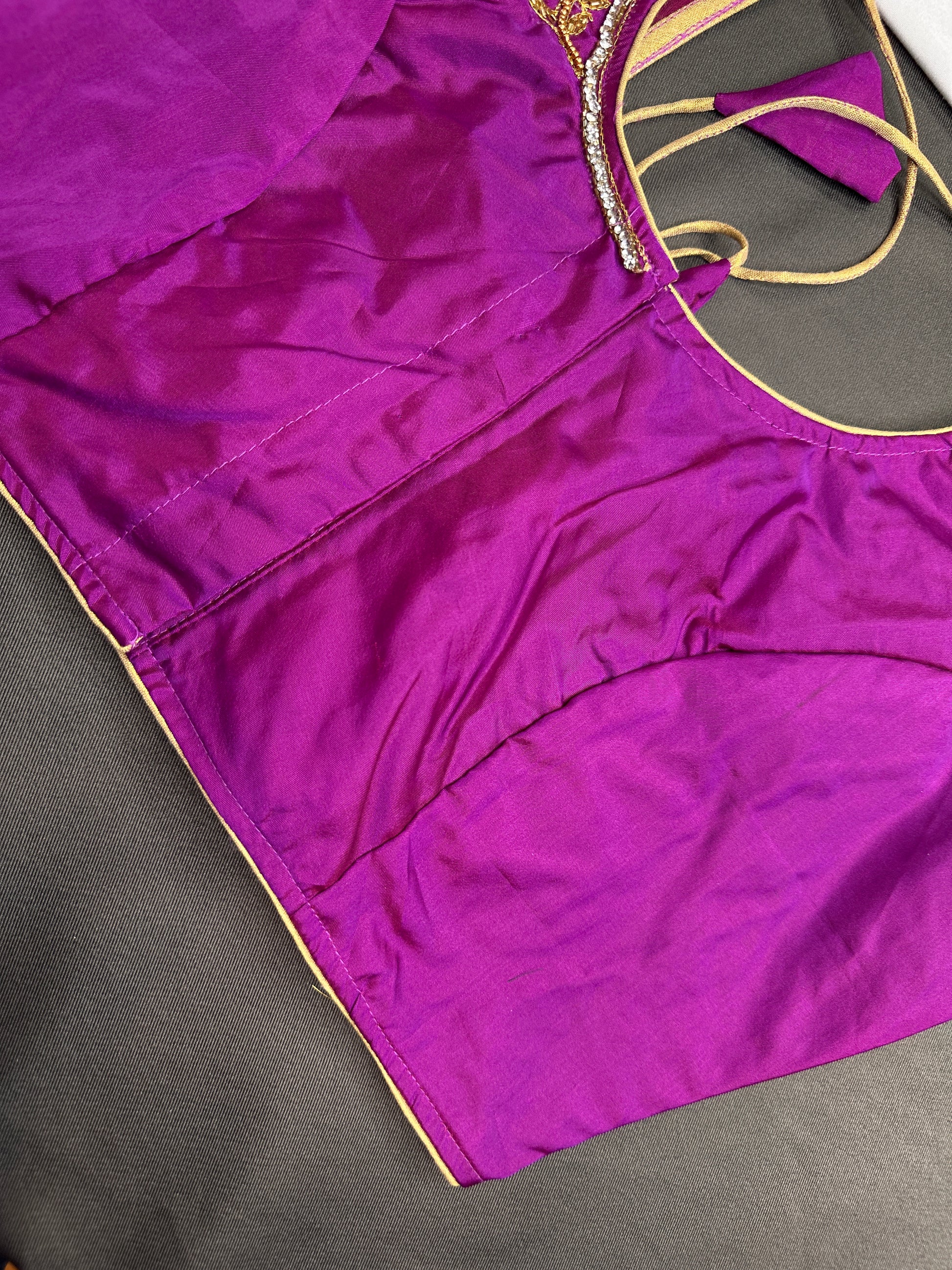 Purple Silk Maggam Aari Blouse - 