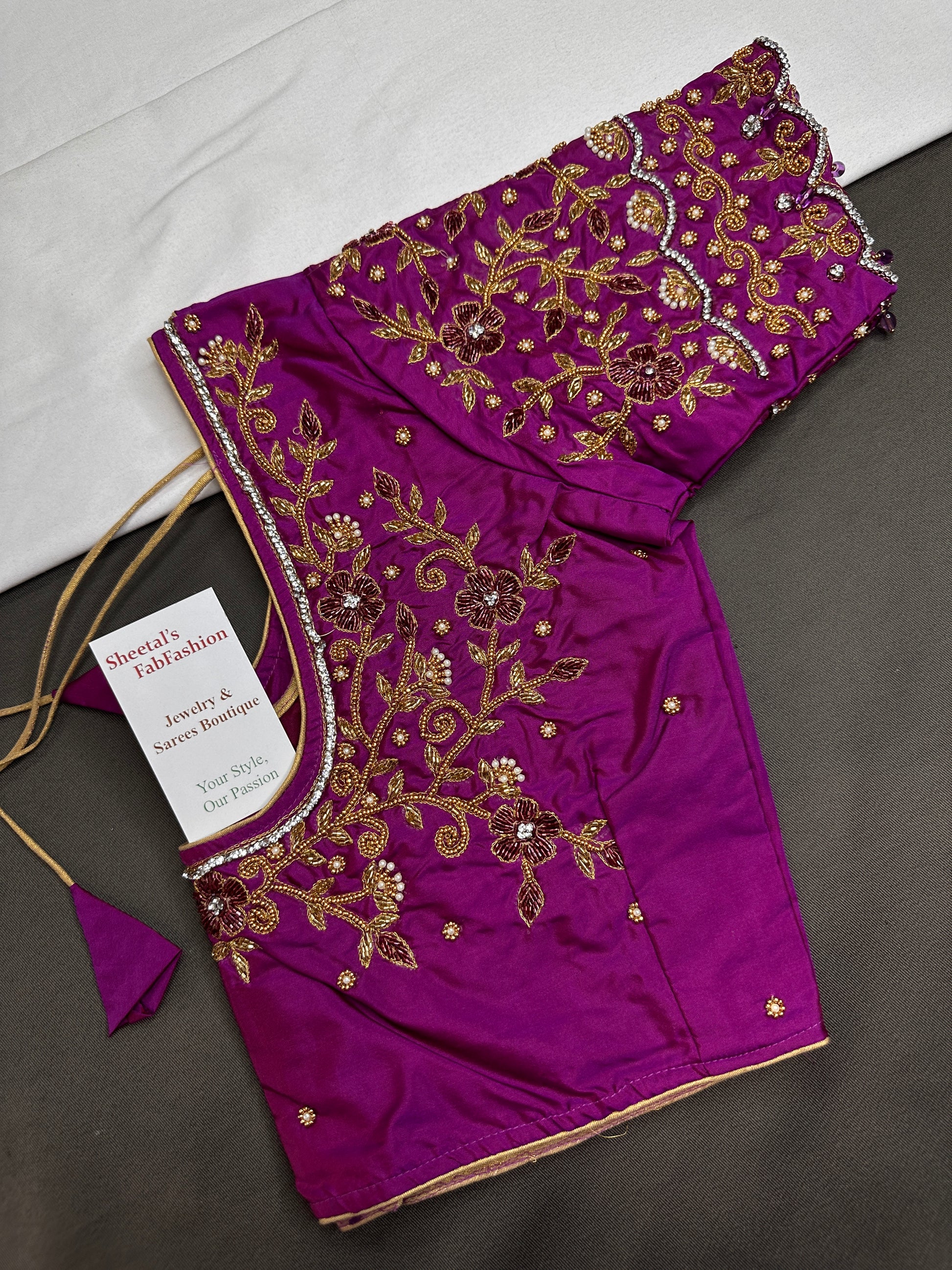 Purple Silk Maggam Aari Blouse - 