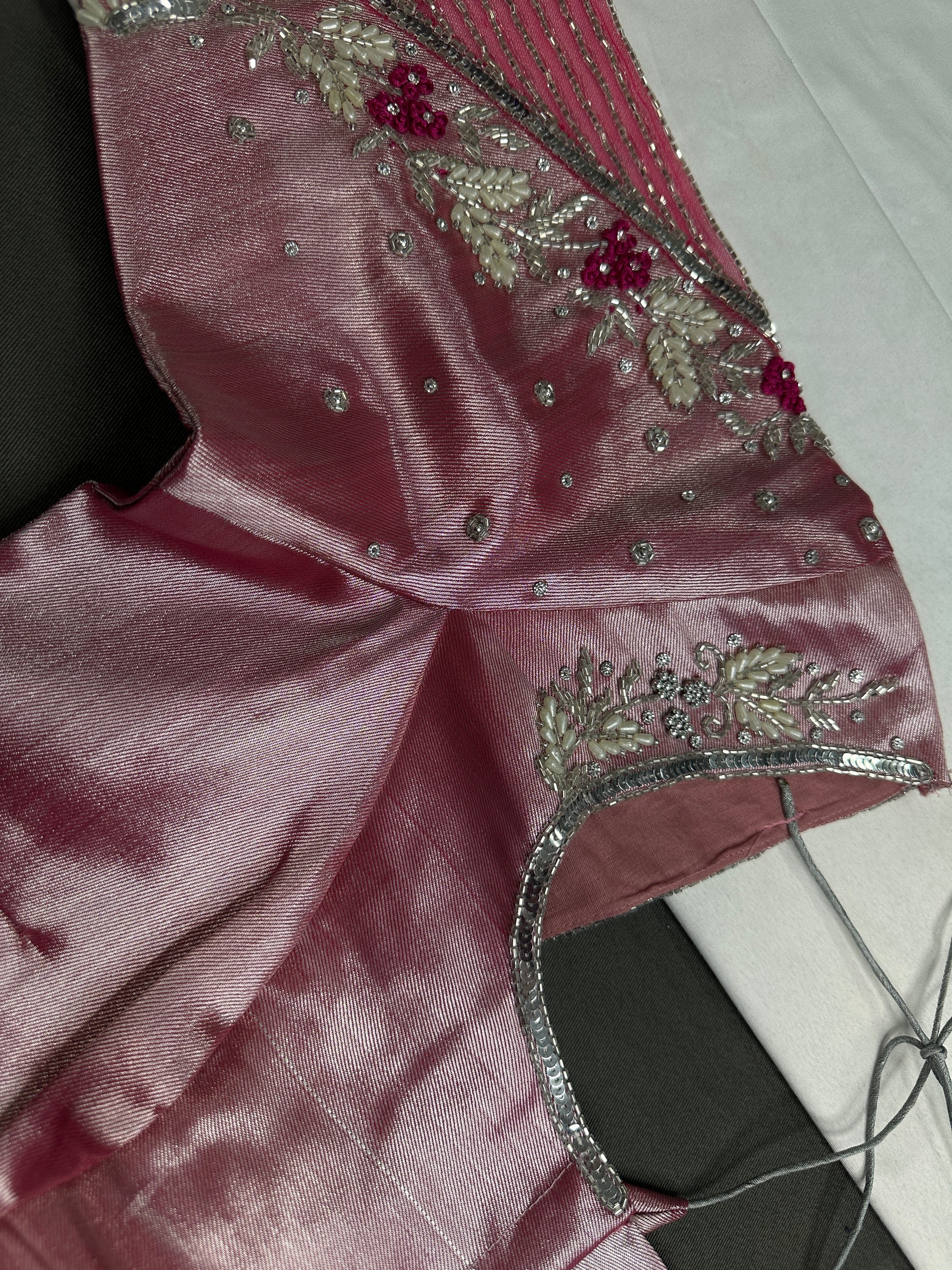 Pastel Pink Silk Maggam Aari Work Blouse - 