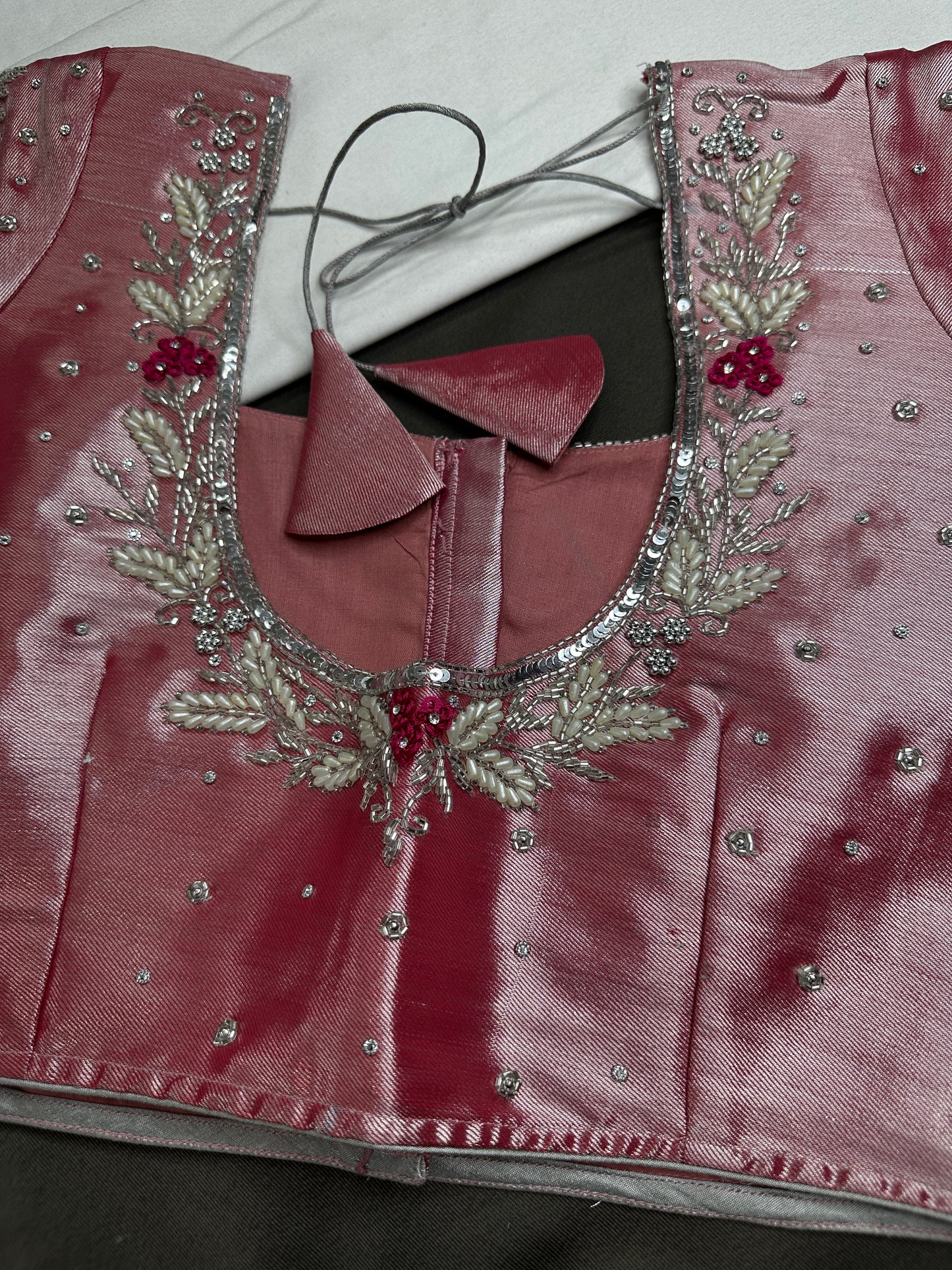 Pastel Pink Silk Maggam Aari Work Blouse - 