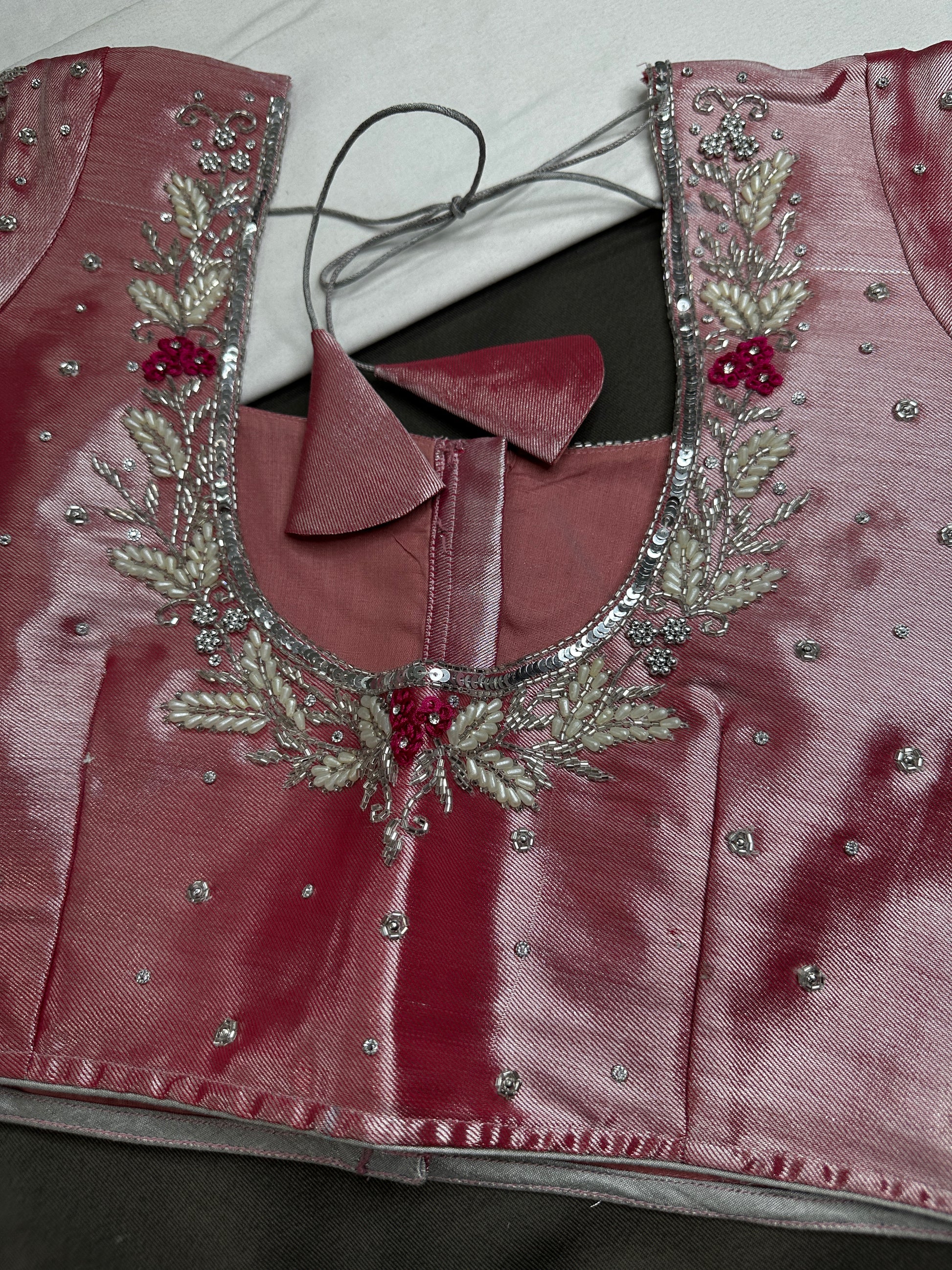 Pastel Pink Silk Maggam Aari Work Blouse - 
