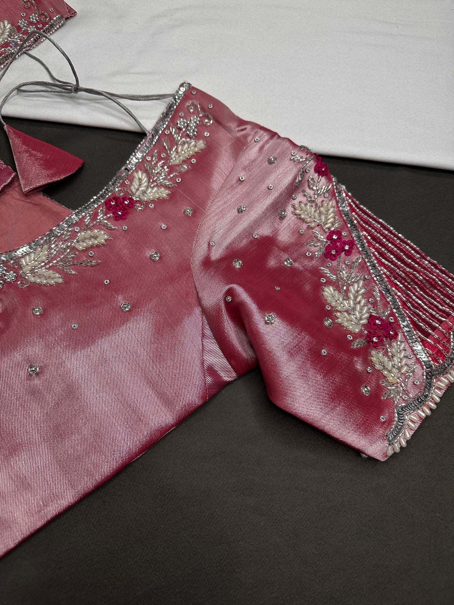 Pastel Pink Silk Maggam Aari Work Blouse - 
