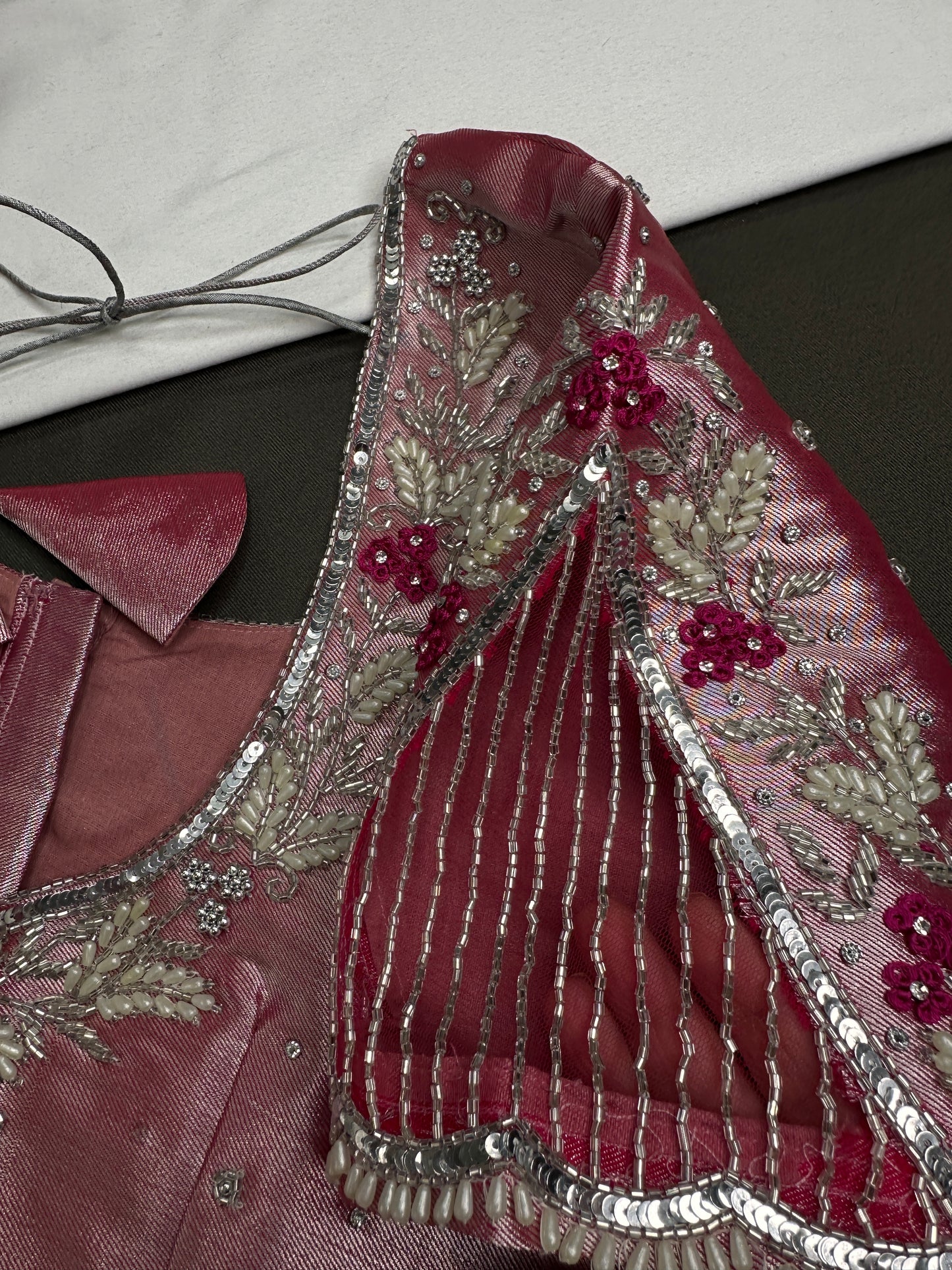 Pastel Pink Silk Maggam Aari Work Blouse - 