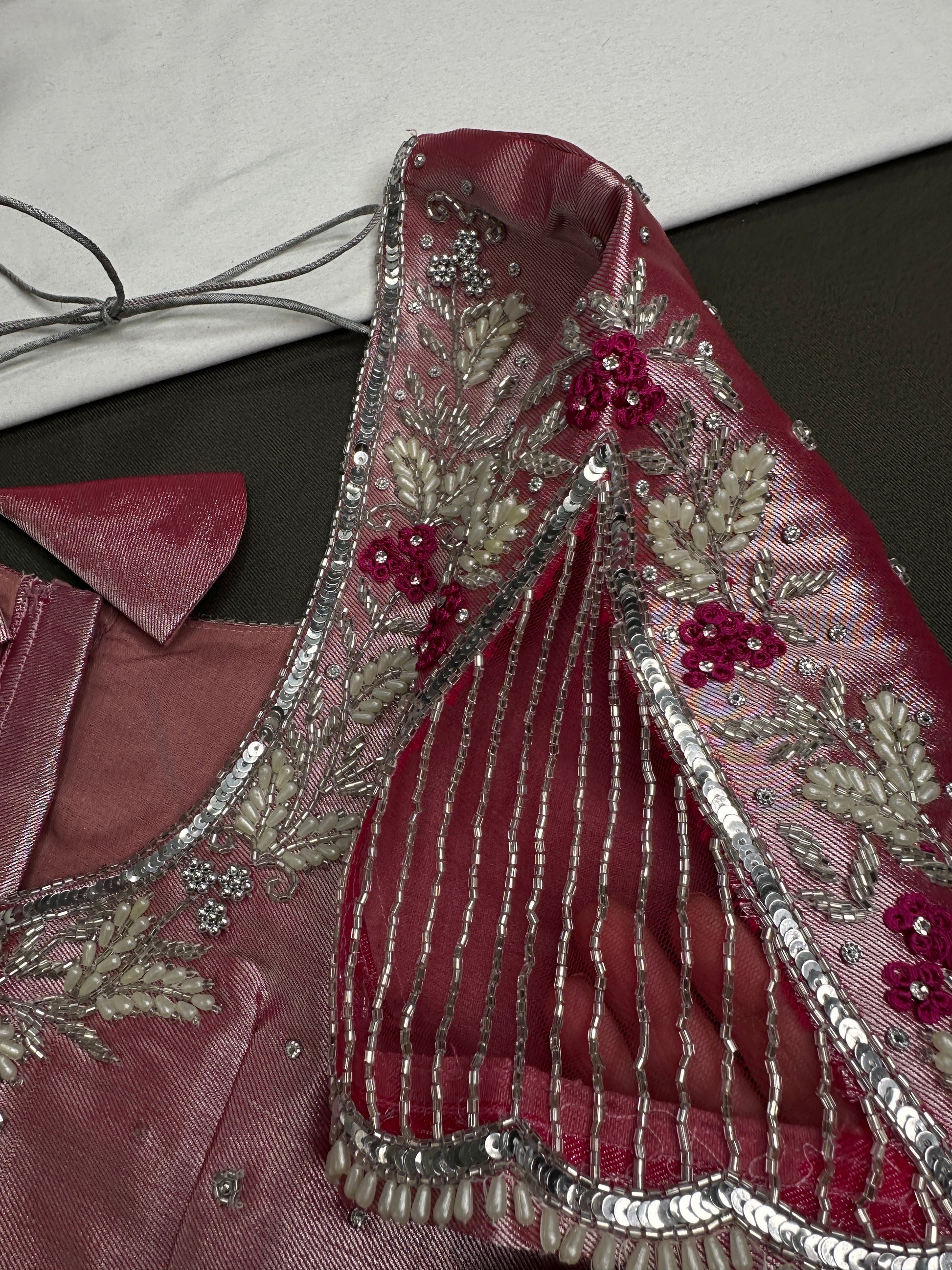 Pastel Pink Silk Maggam Aari Work Blouse - 