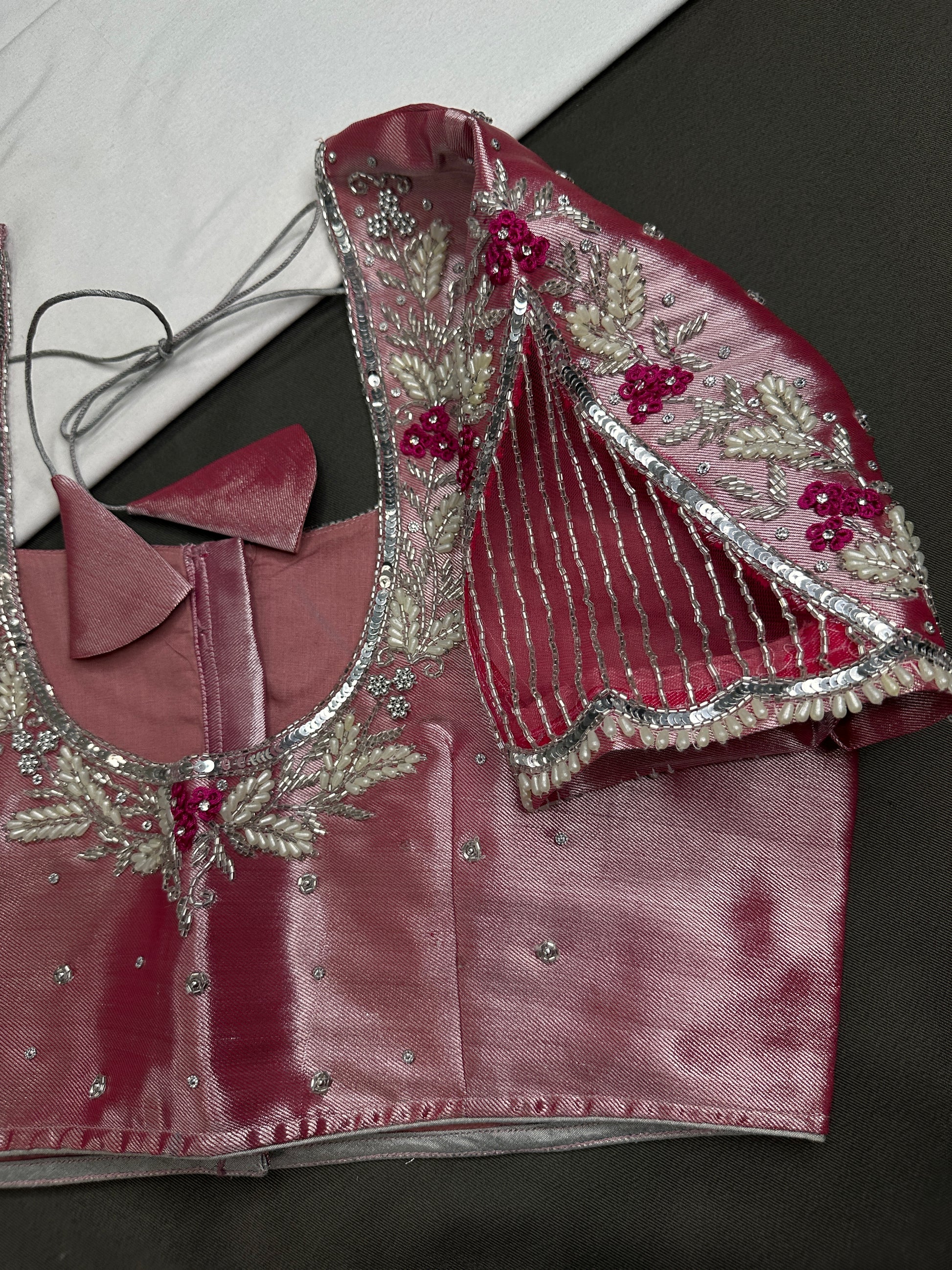 Pastel Pink Silk Maggam Aari Work Blouse - 