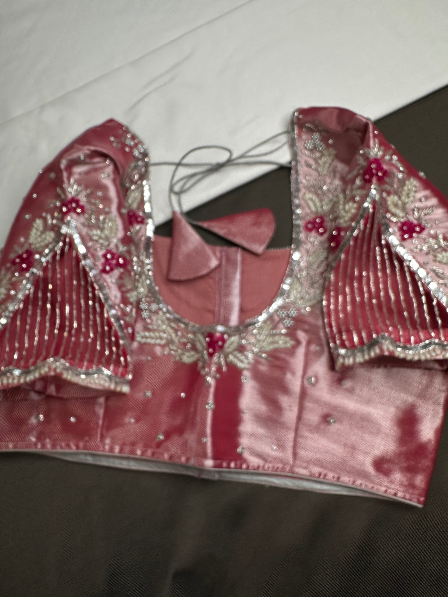 Pastel Pink Silk Maggam Aari Work Blouse - 