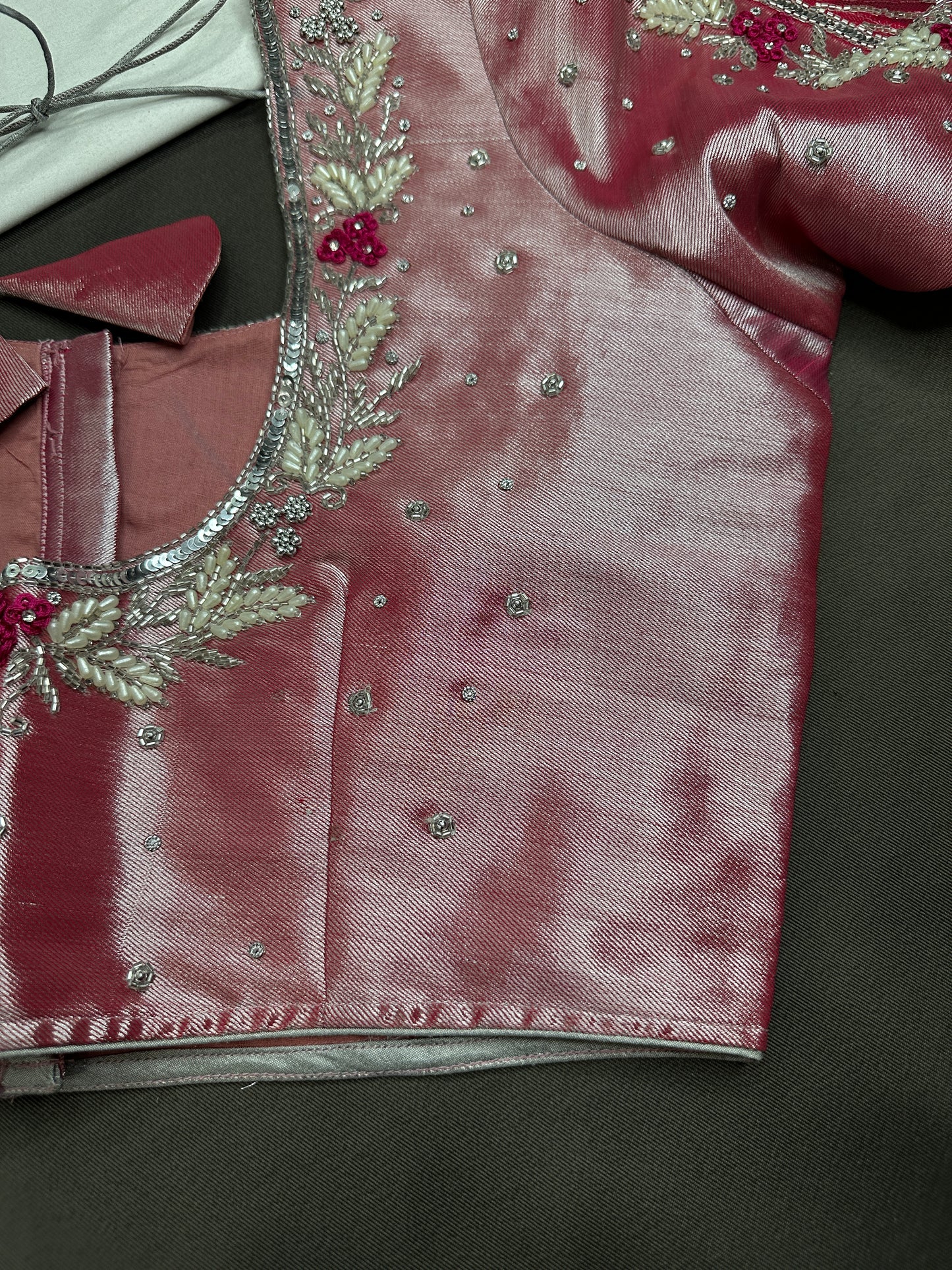Pastel Pink Silk Maggam Aari Work Blouse - 