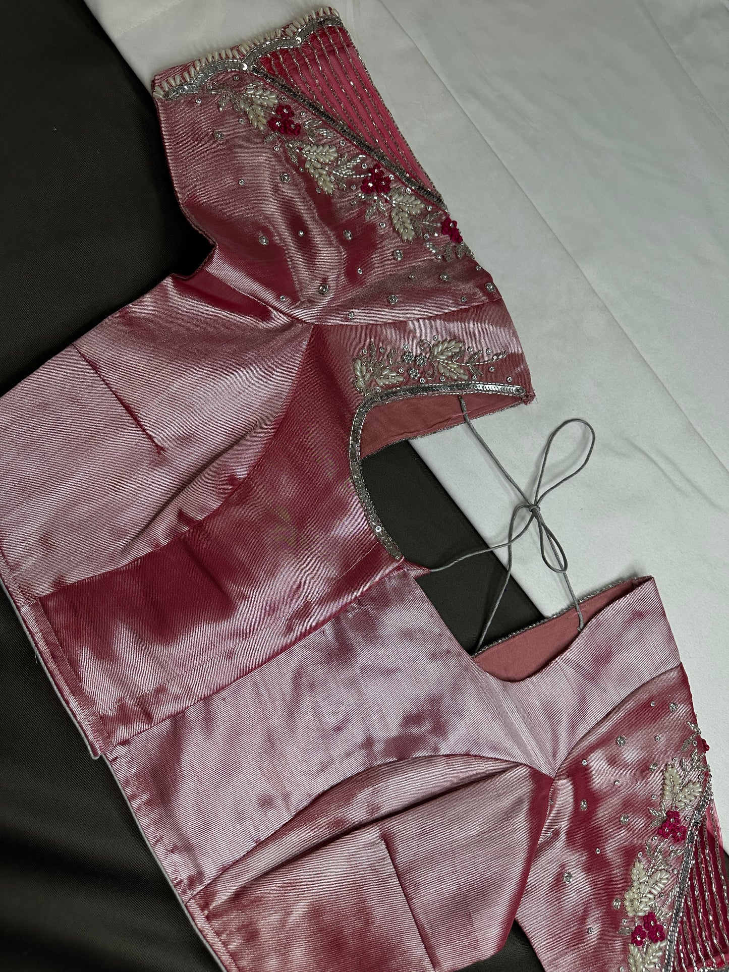 Pastel Pink Silk Maggam Aari Work Blouse - 