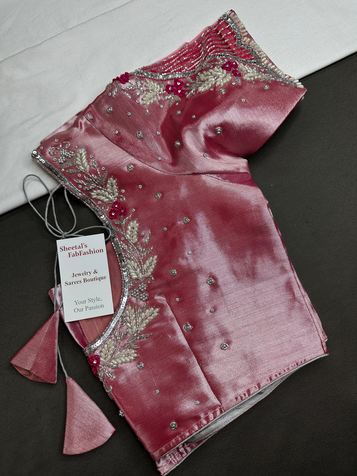 Pastel Pink Silk Maggam Aari Work Blouse - 