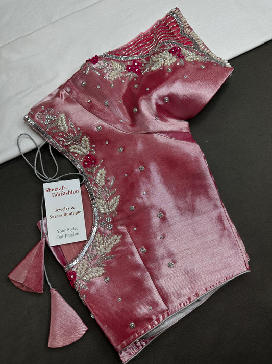 Pastel Pink Silk Maggam Aari Work Blouse - 