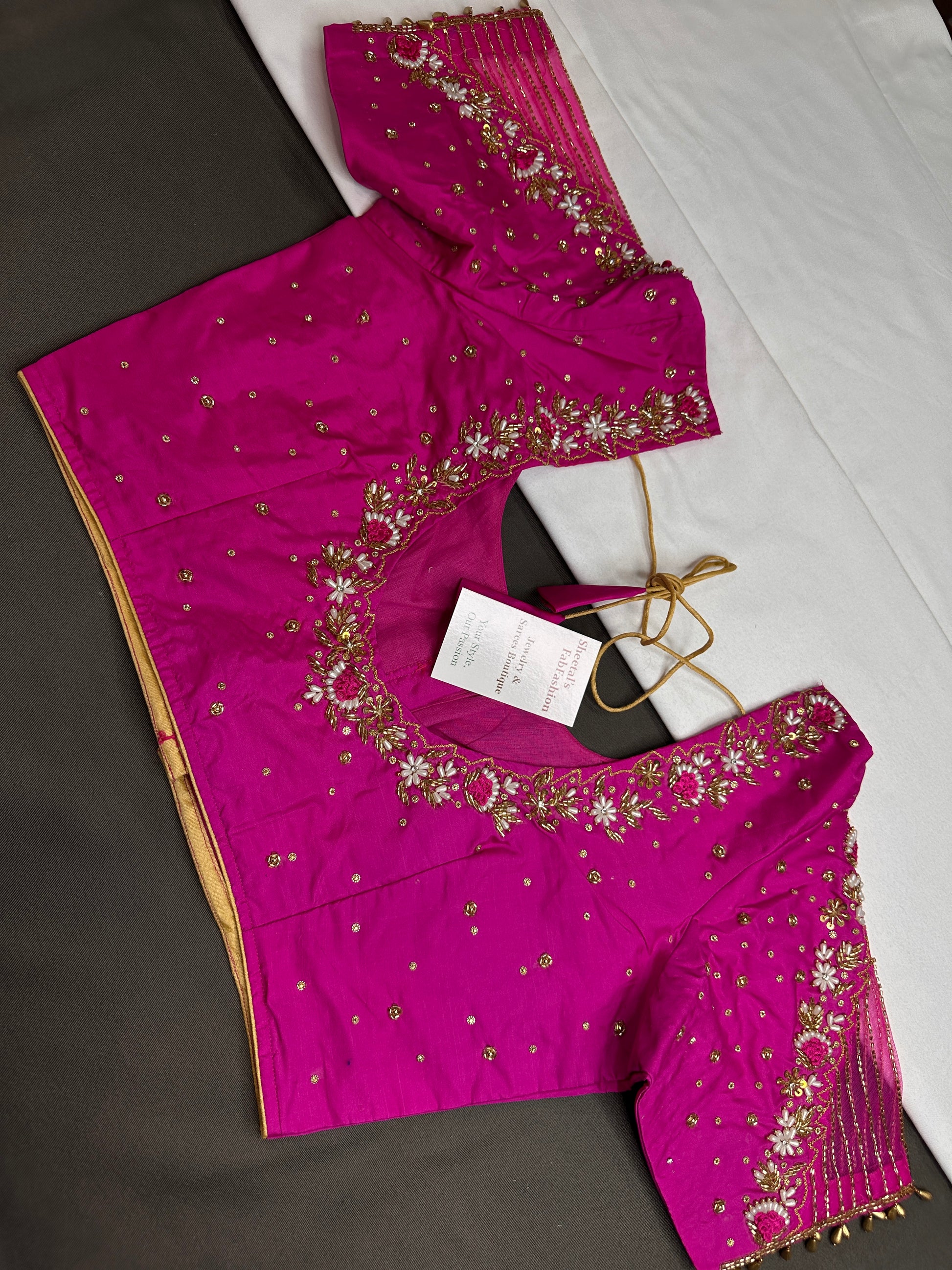 Pink Silk Maggam Aari Work Blouse - 