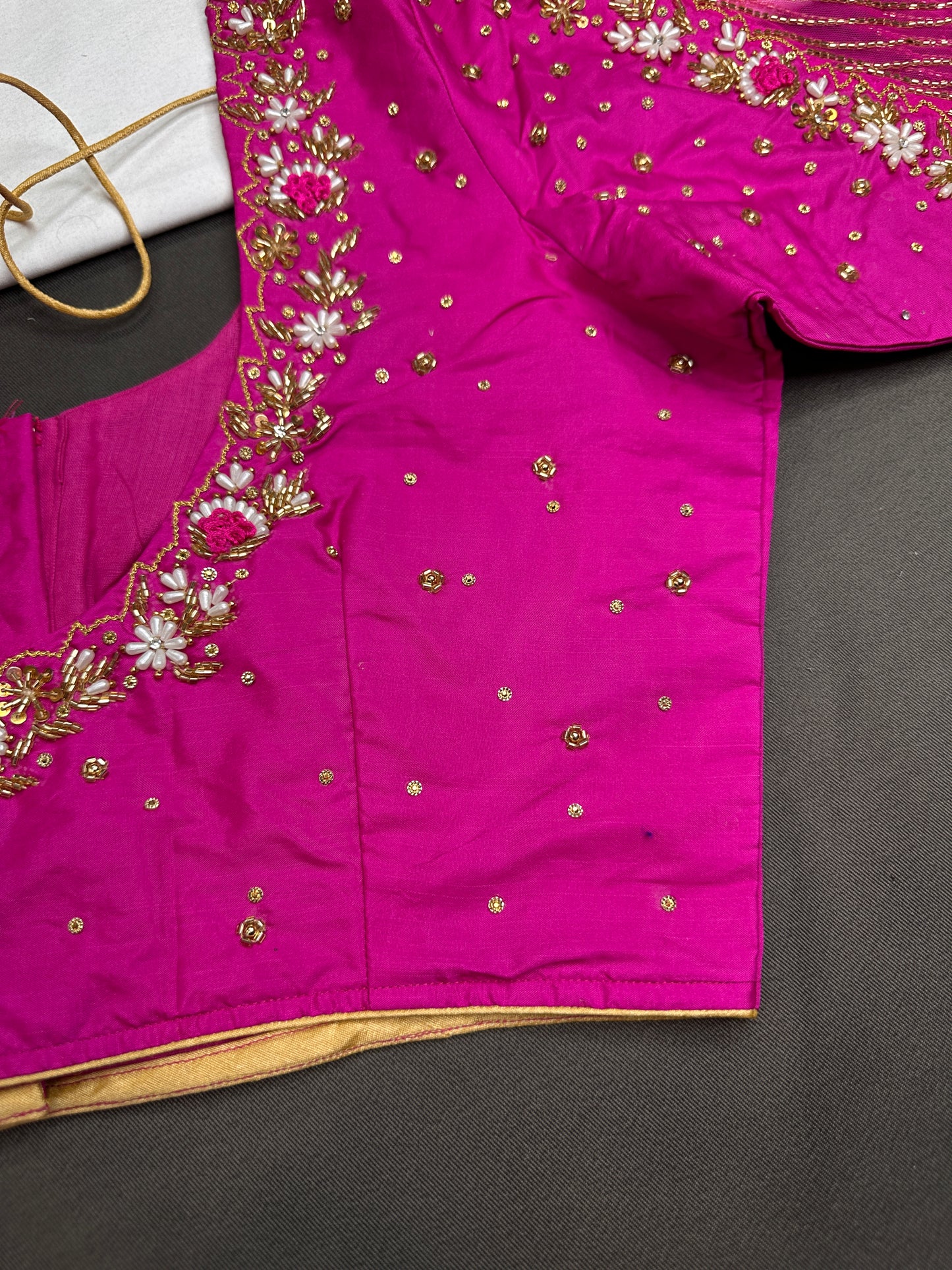 Pink Silk Maggam Aari Work Blouse - 