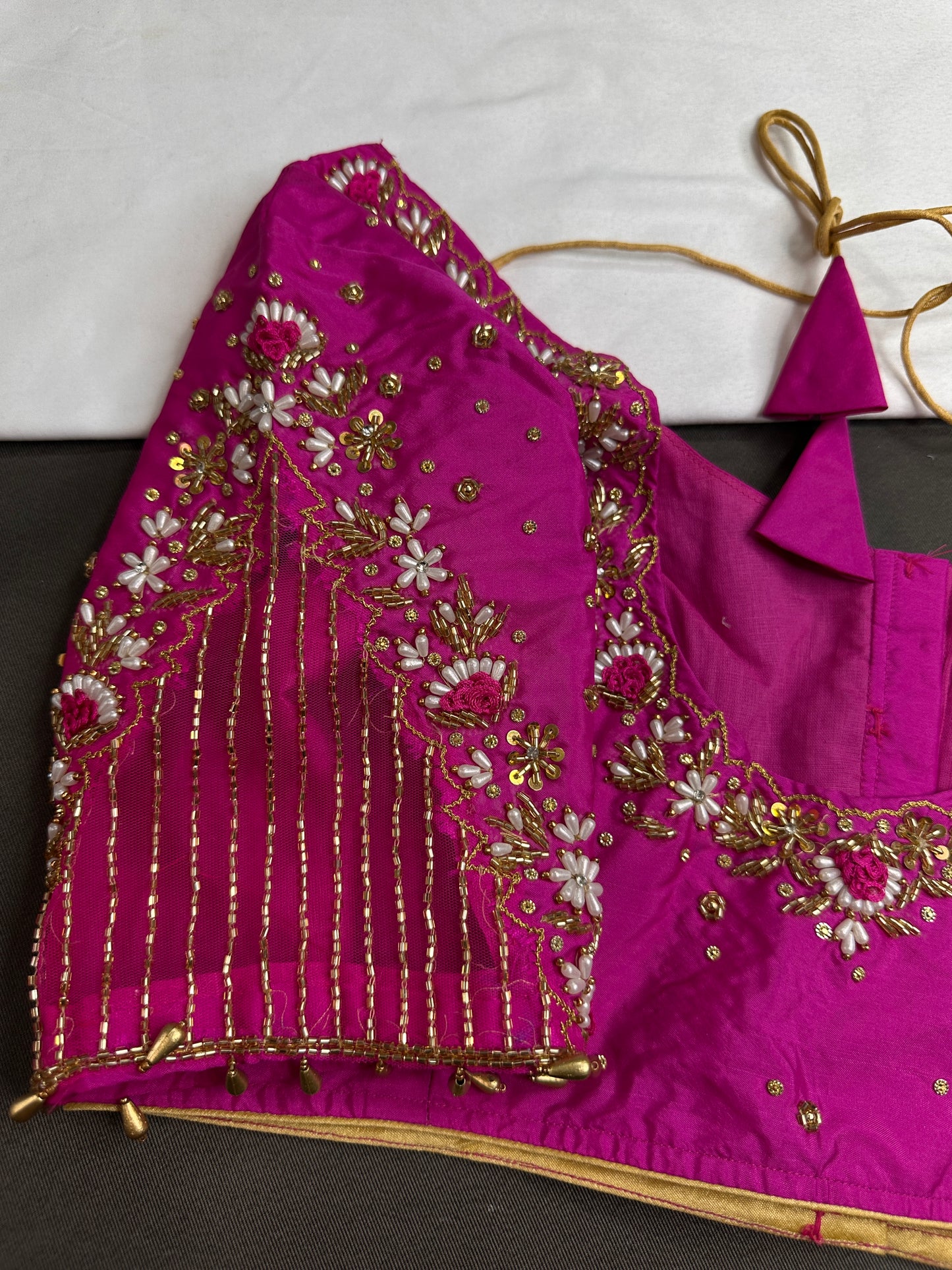 Pink Silk Maggam Aari Work Blouse - 
