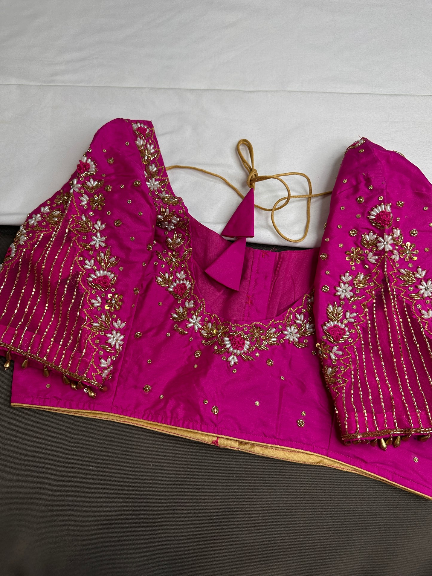 Pink Silk Maggam Aari Work Blouse - 