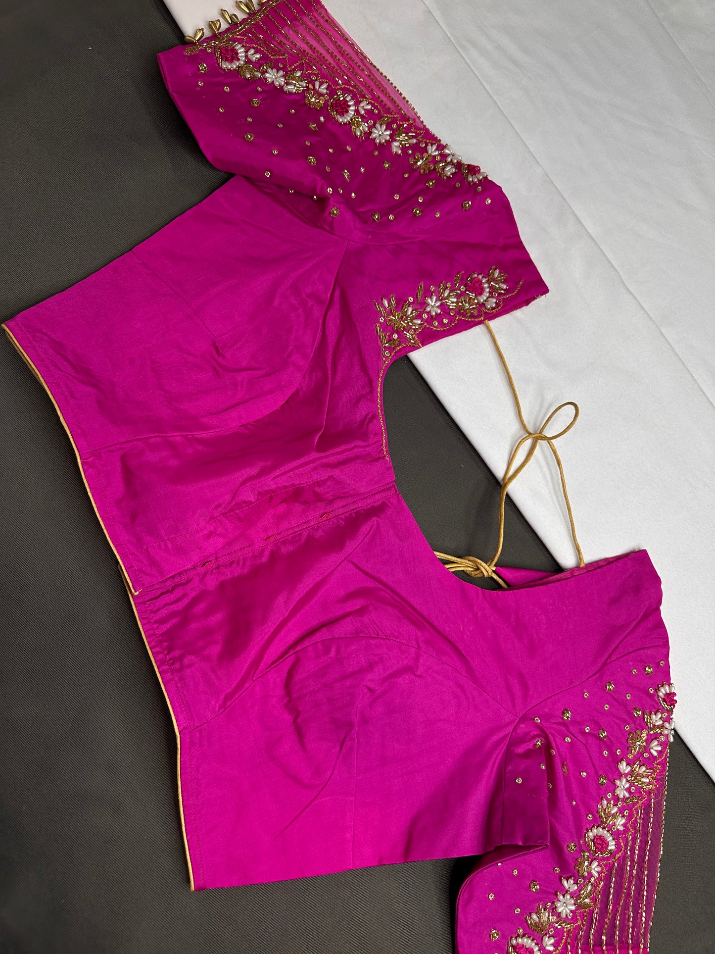 Pink Silk Maggam Aari Work Blouse - 