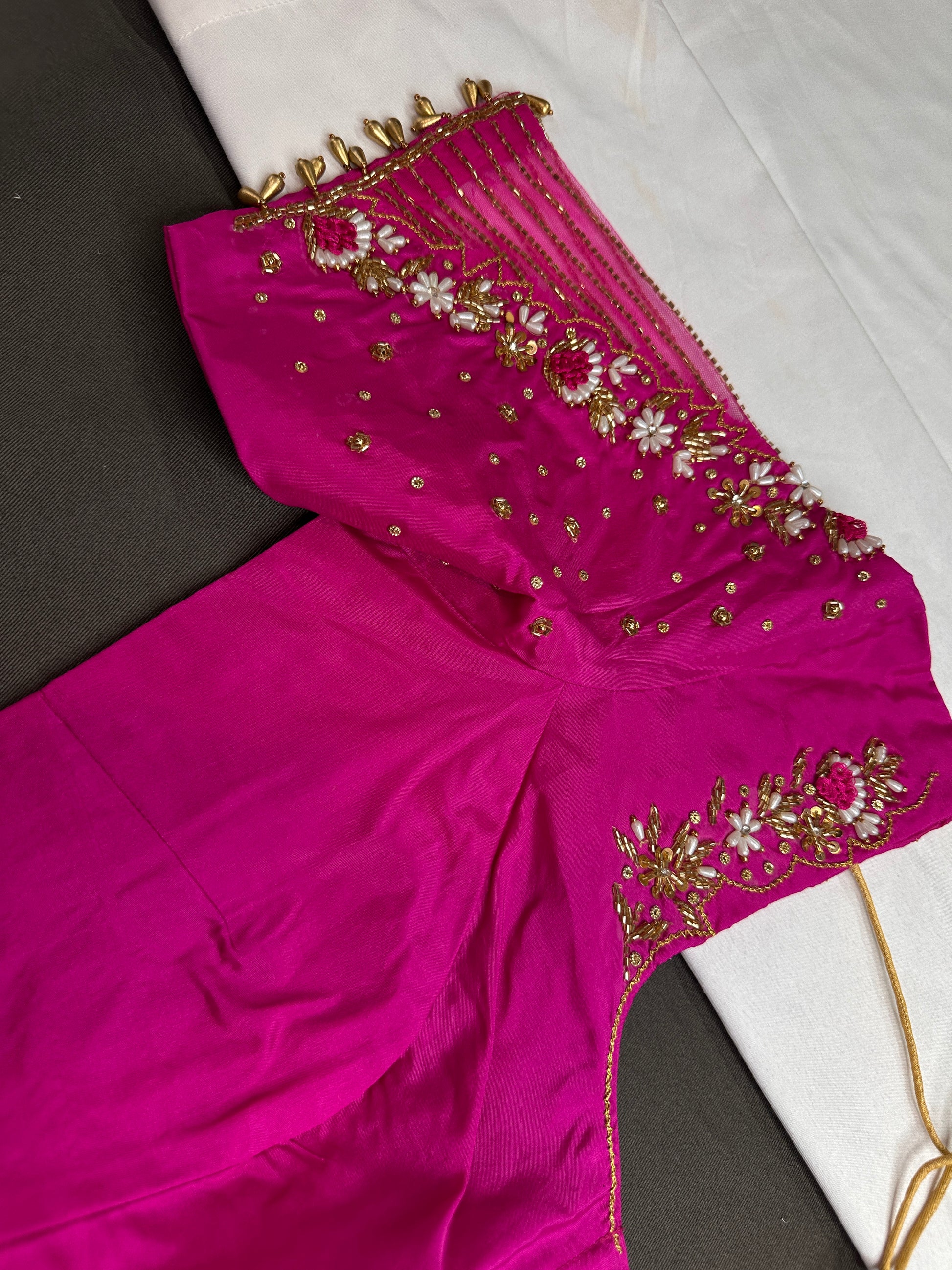 Pink Silk Maggam Aari Work Blouse - 