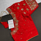 Orangish Red Silk Maggam Aari Work Blouse - 