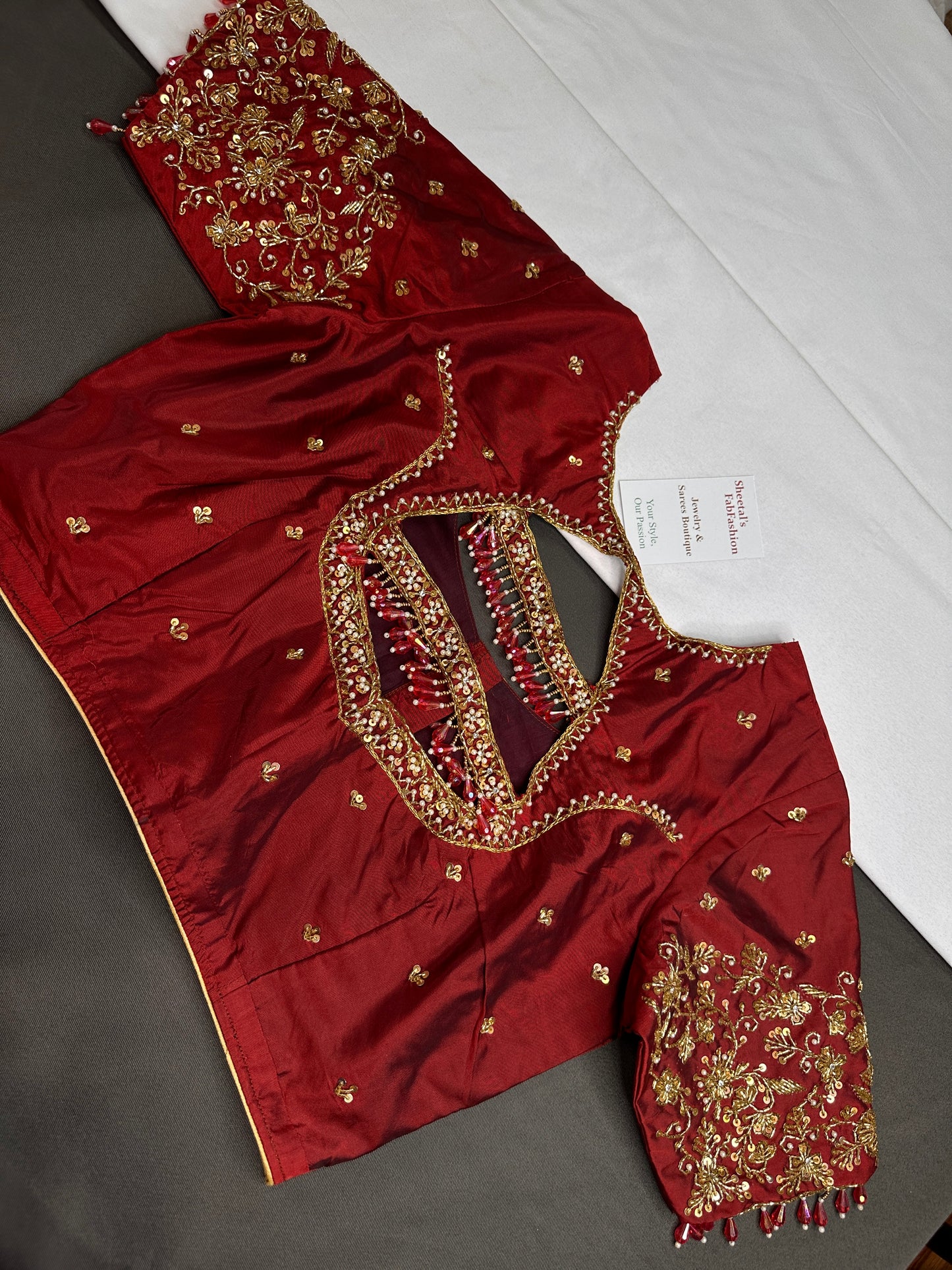 Red Maroon Maggam Aari Blouse - 