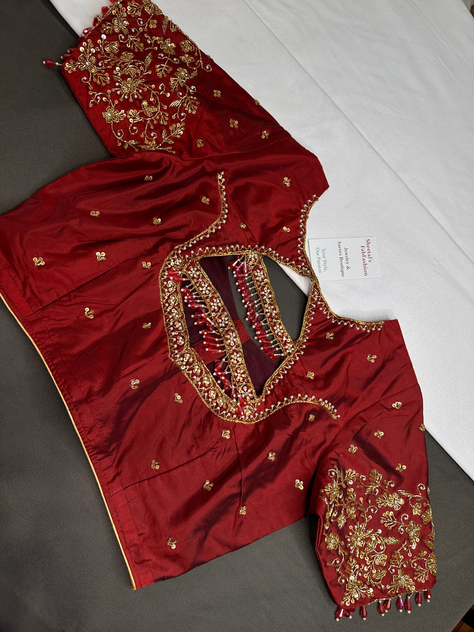 Red Maroon Maggam Aari Blouse - 
