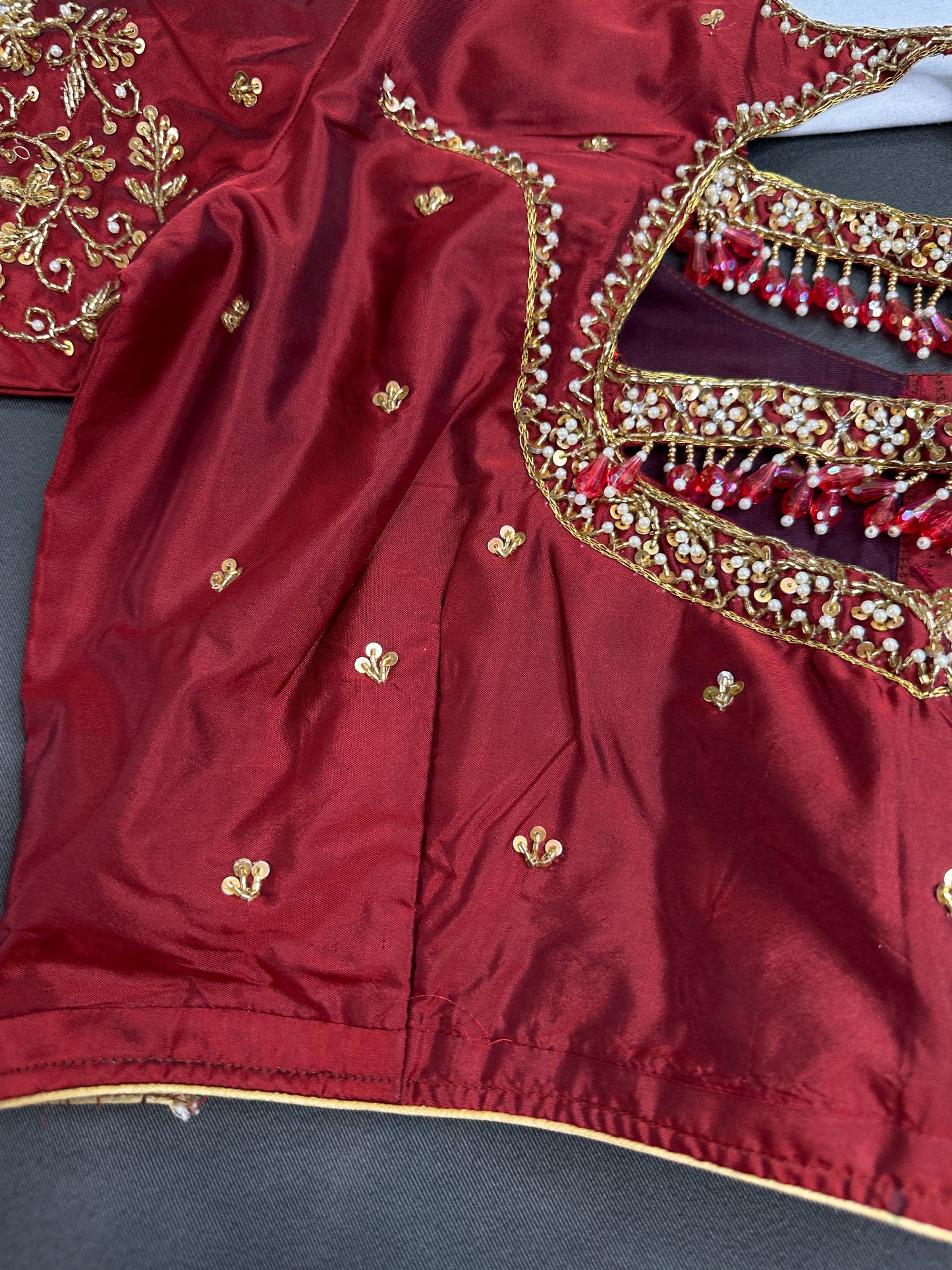 Red Maroon Maggam Aari Blouse - 