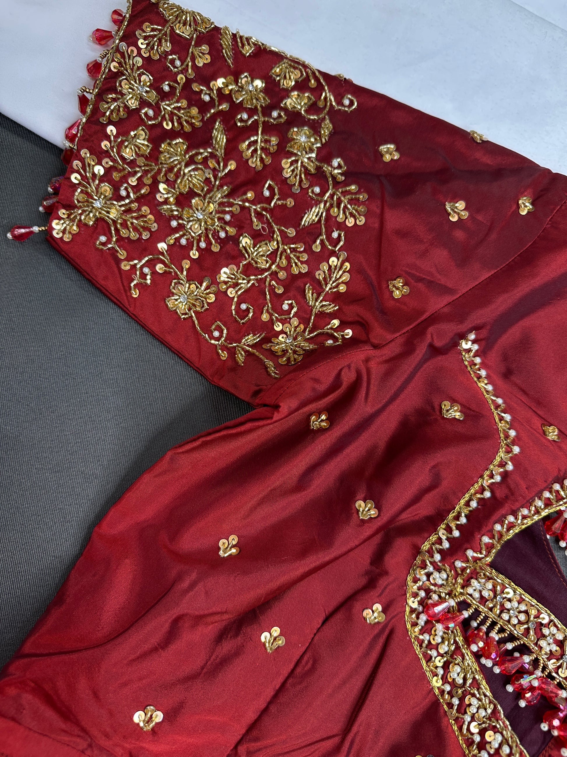 Red Maroon Maggam Aari Blouse - 