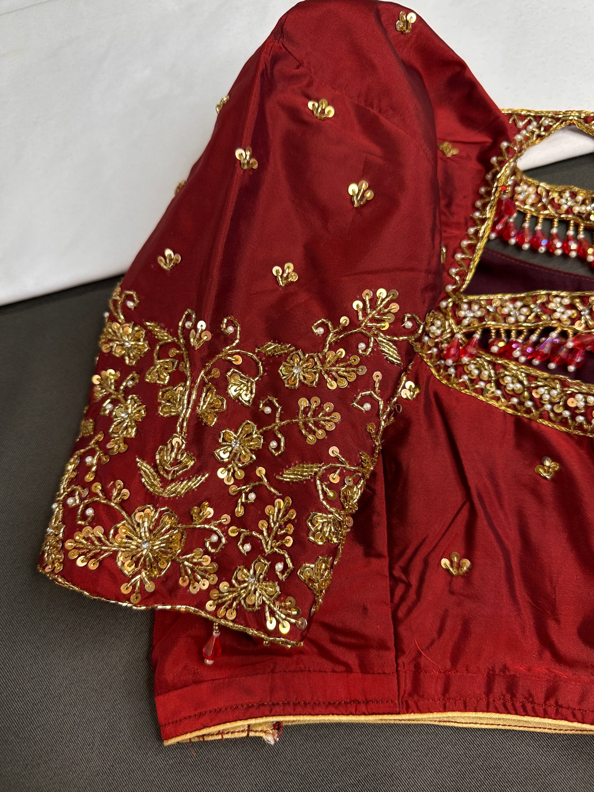 Red Maroon Maggam Aari Blouse - 