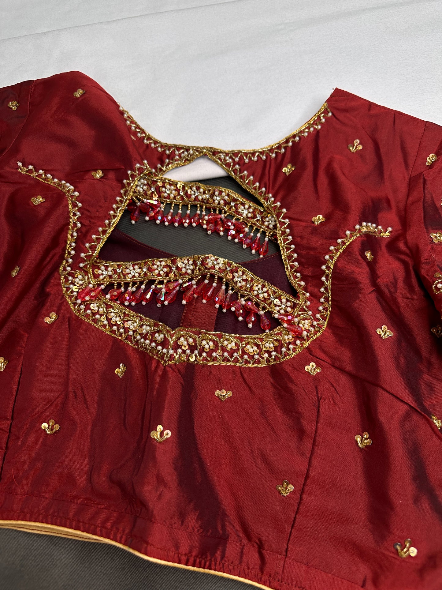 Red Maroon Maggam Aari Blouse - 