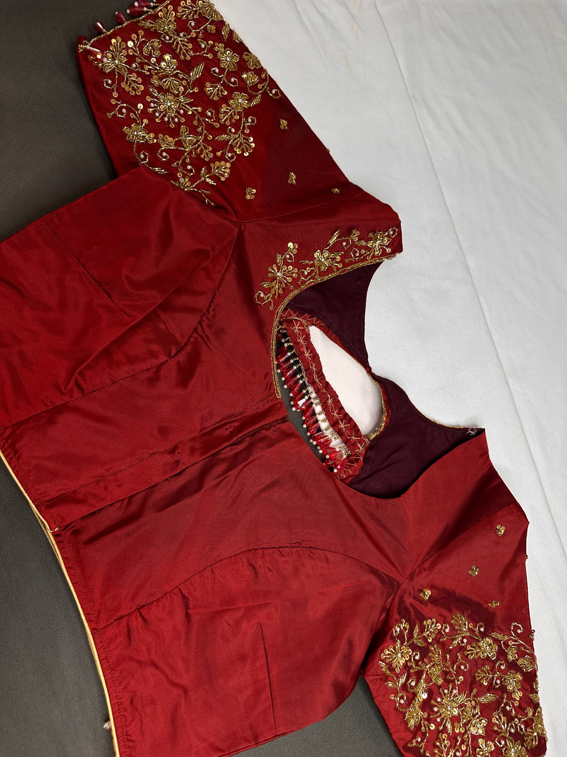 Red Maroon Maggam Aari Blouse - 