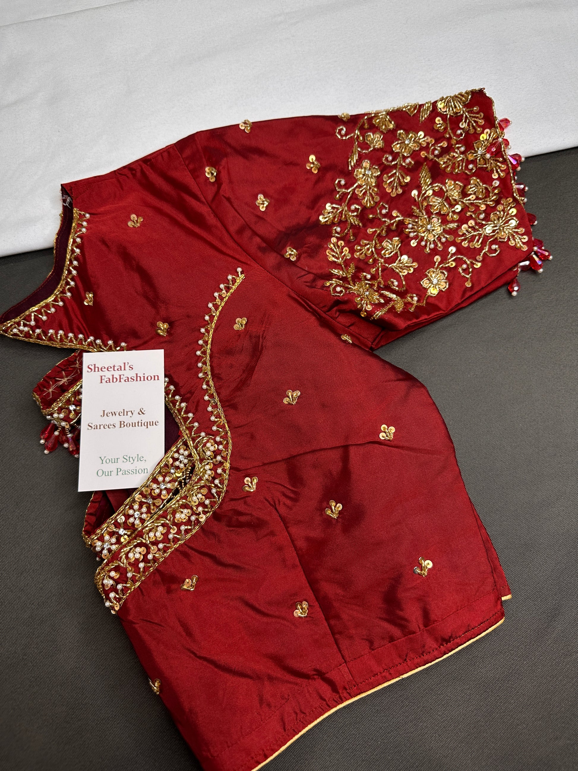 Red Maroon Maggam Aari Blouse - 