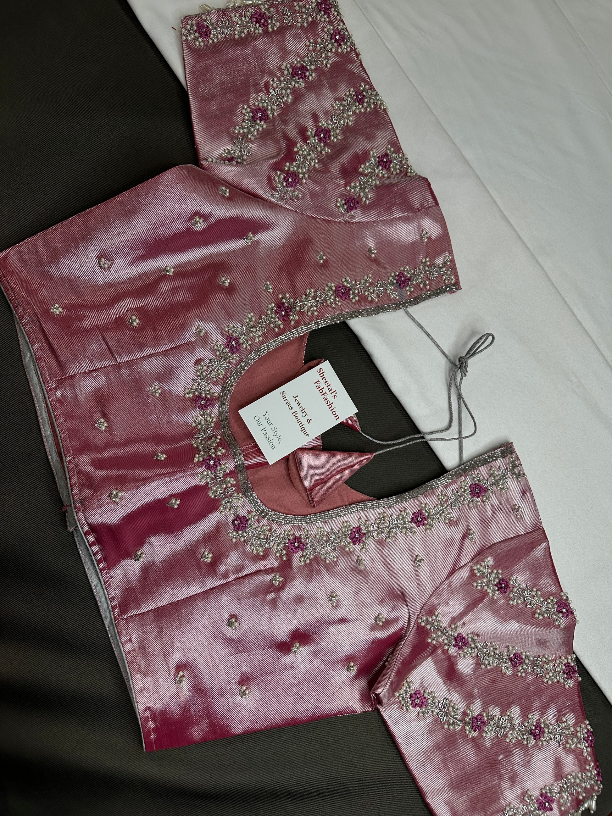 Pink Tissue Silk Maggam Aari Net Blouse - 