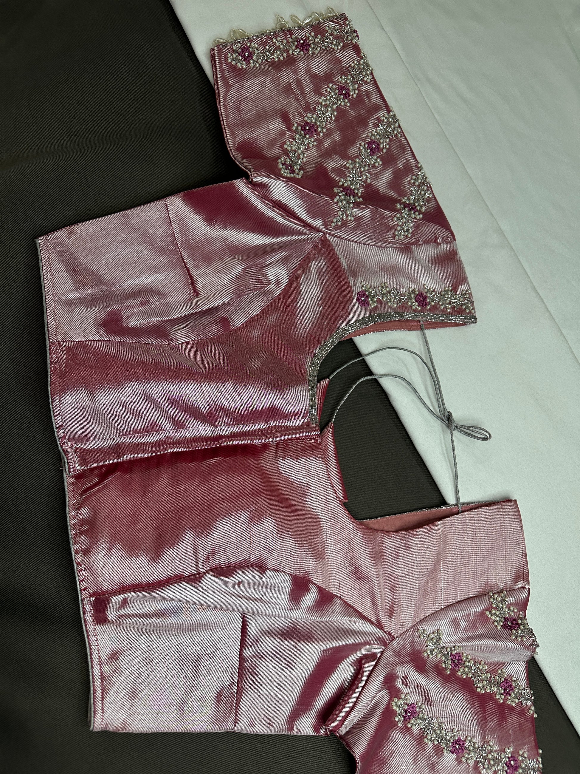 Pink Tissue Silk Maggam Aari Net Blouse - 
