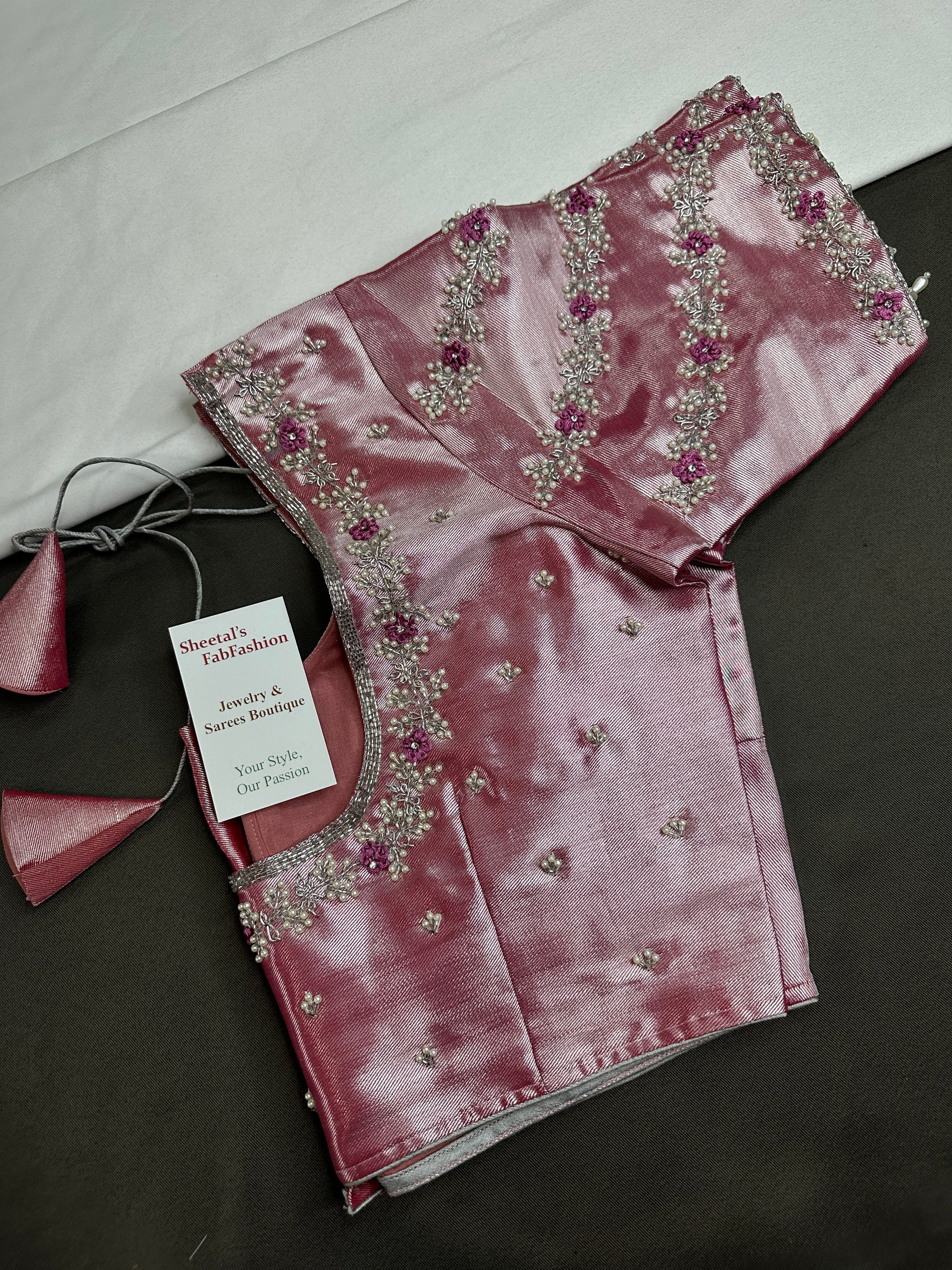 Pink Tissue Silk Maggam Aari Net Blouse - 