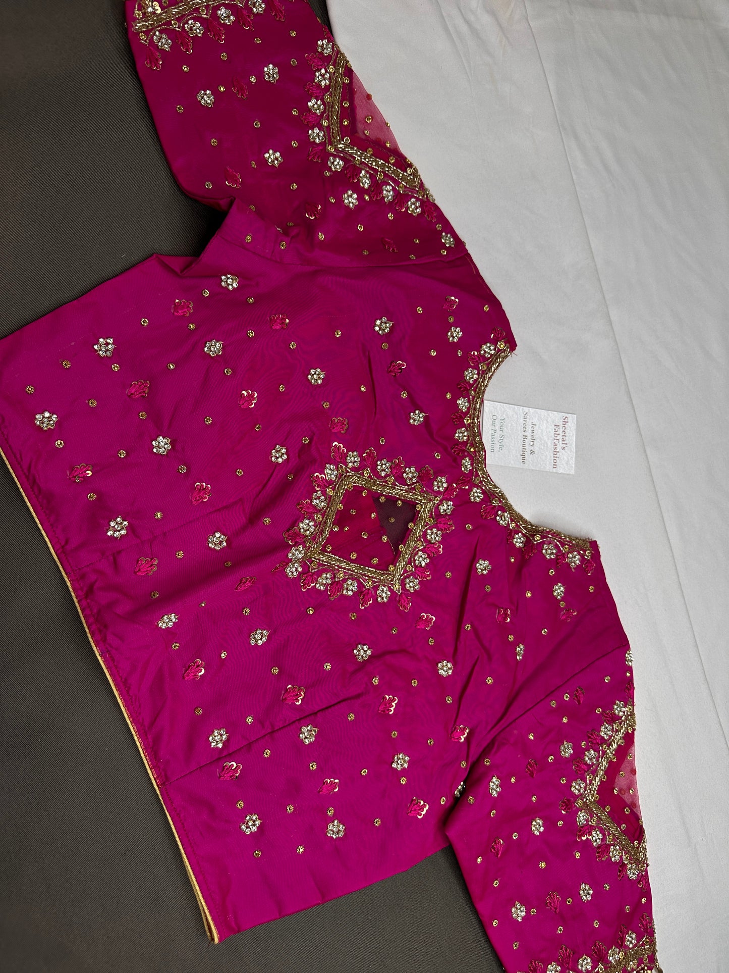 Pink Net Silk Maggam Aari Blouse - 