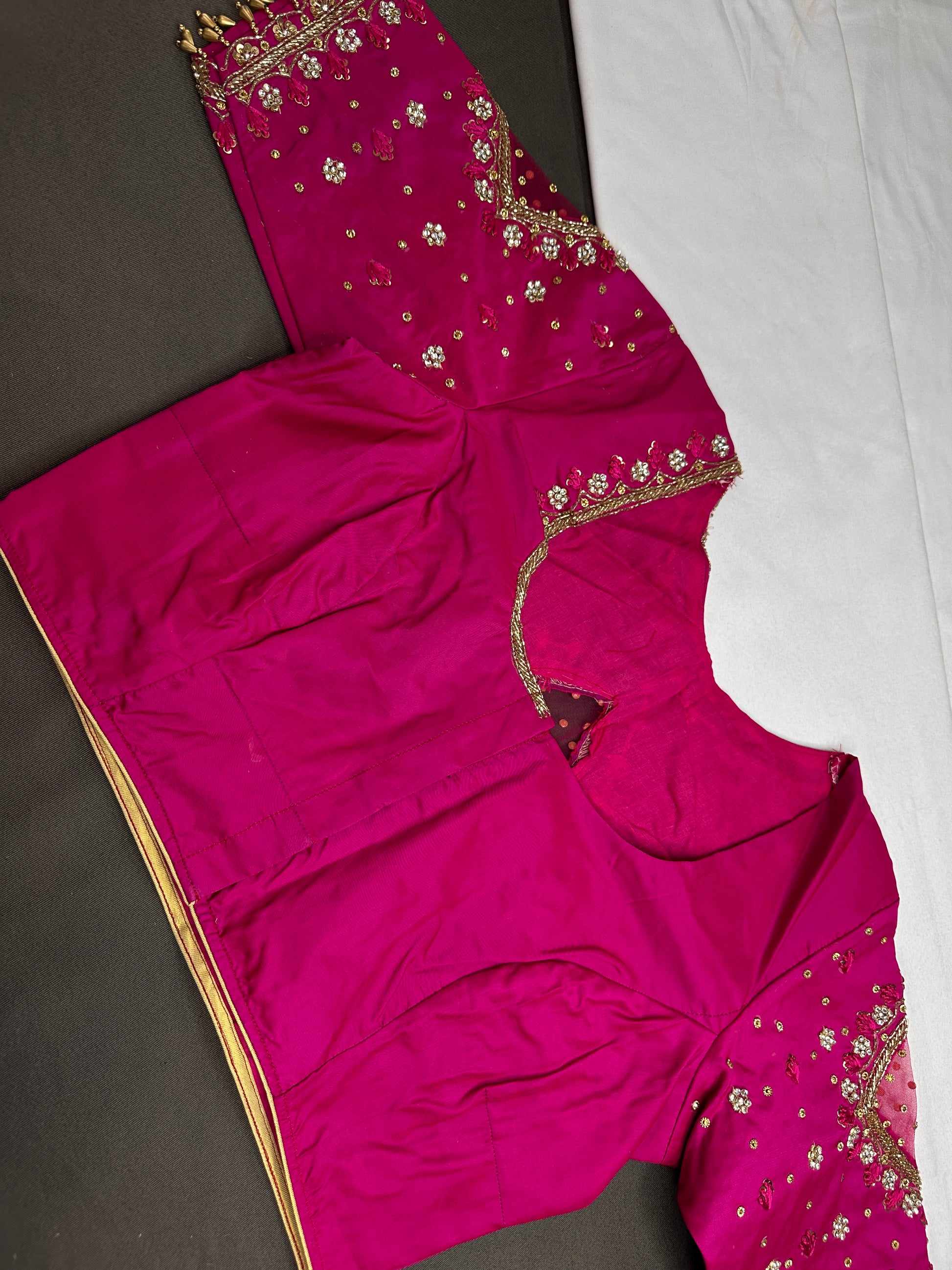 Pink Net Silk Maggam Aari Blouse - 